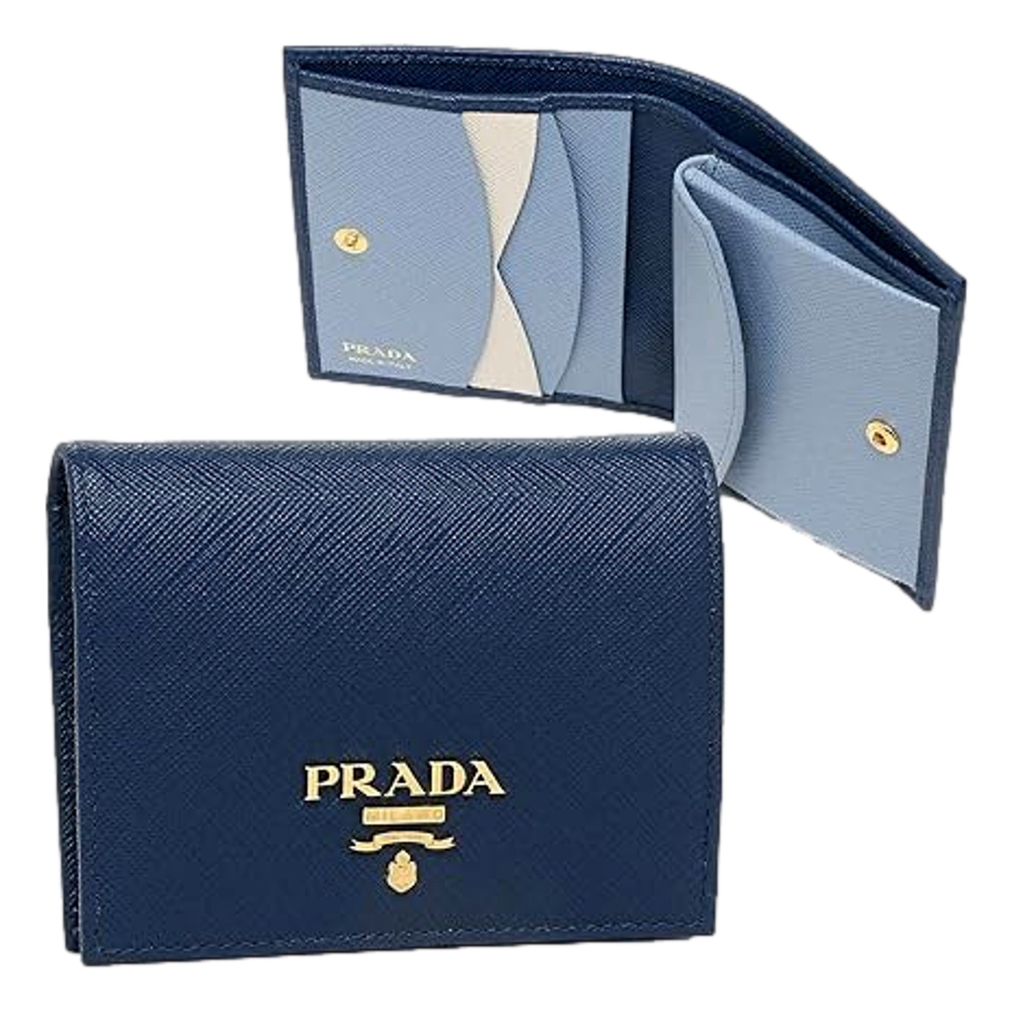 Elegant Prada Blue Wallet for Women | Multi-Color Saffiano Design