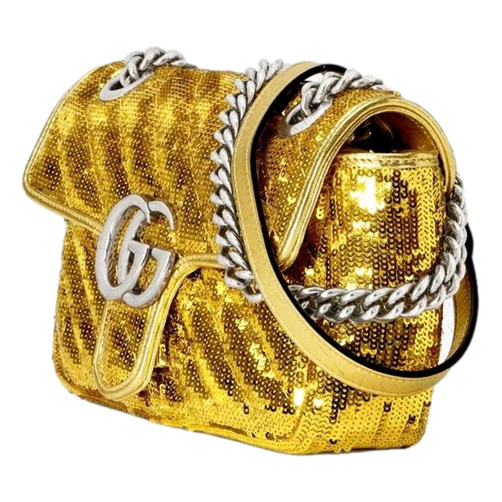 Gucci Flap Marmont GG Gold Sequin Bag - Elegant & Bold Accessory -  