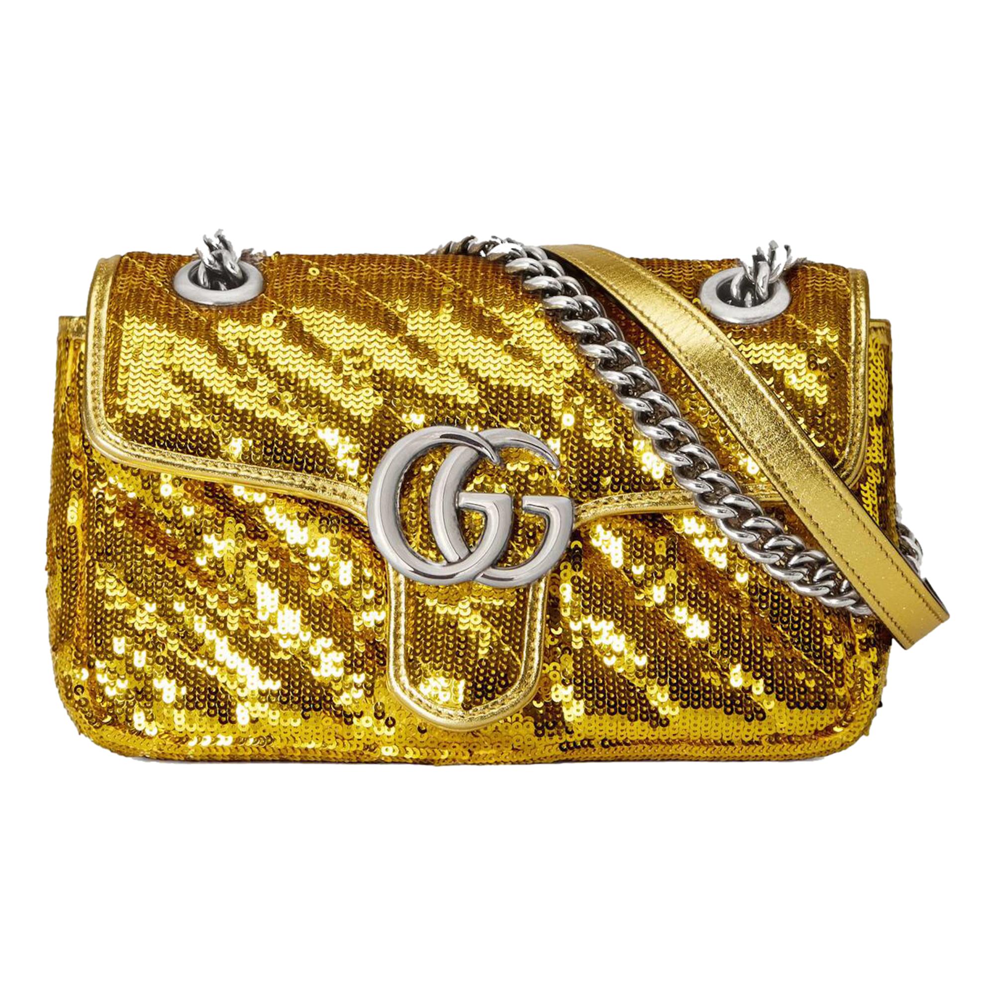 Gucci Flap Marmont GG Gold Sequin Bag - Elegant & Bold Accessory -  