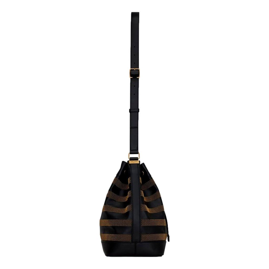 Saint Laurent Bucket Bag - Black Crossbody Elegance with Gold Studs