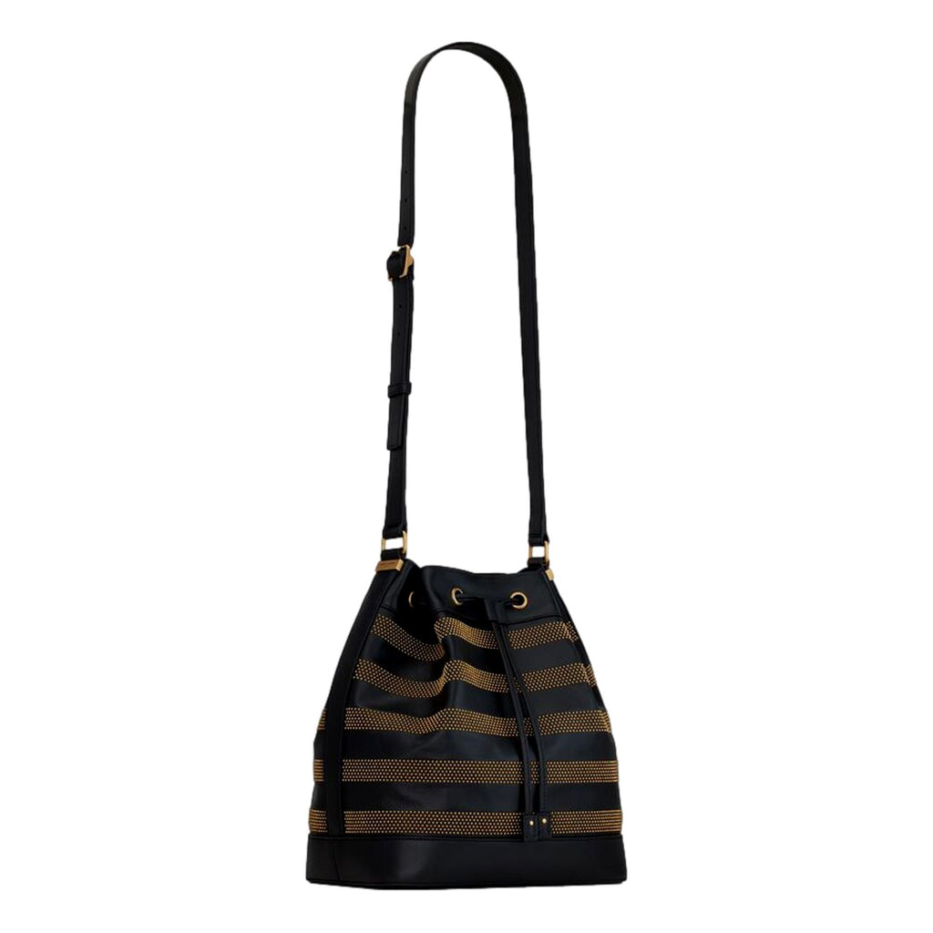 Saint Laurent Bucket Bag - Black Crossbody Elegance with Gold Studs