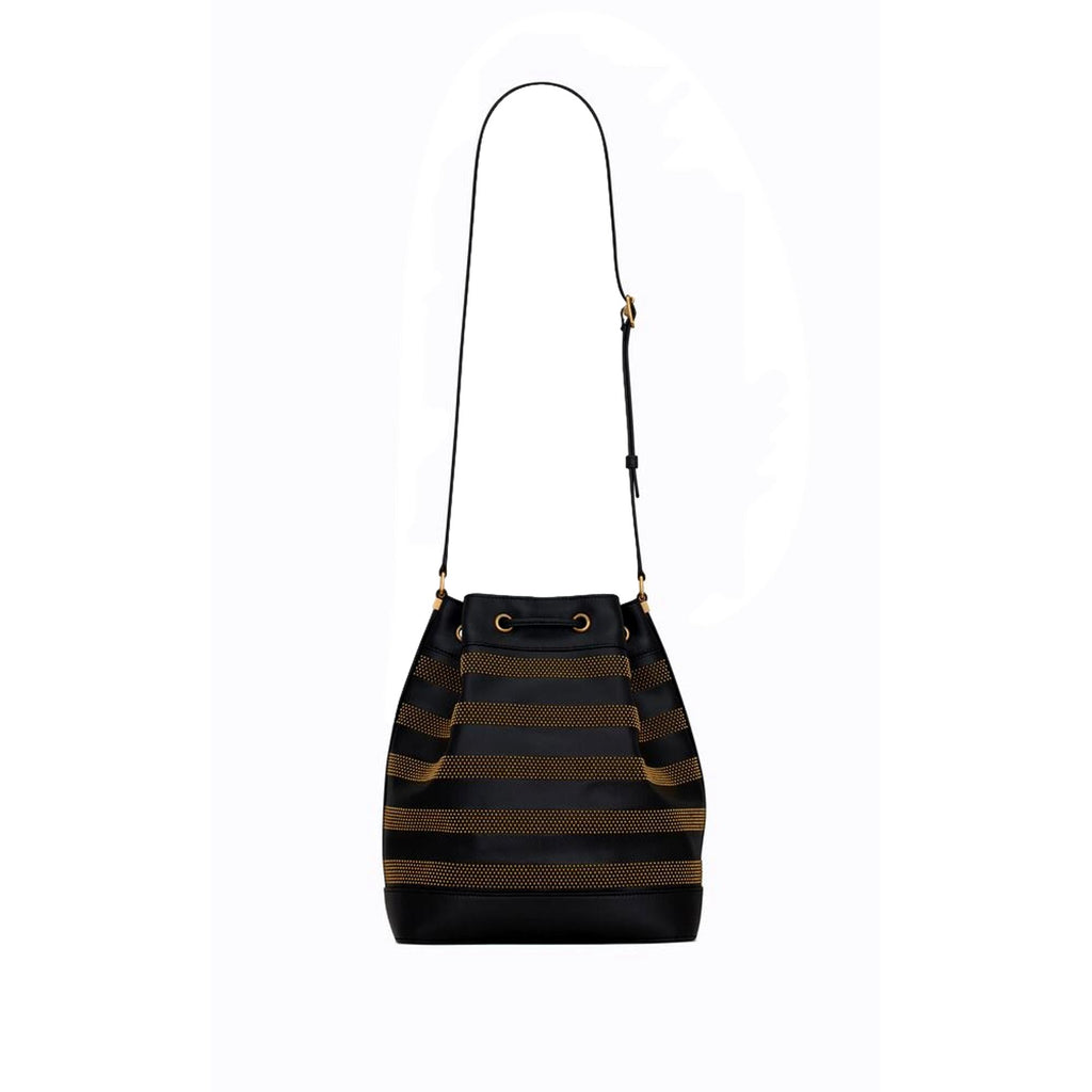 Saint Laurent Bucket Bag - Black Crossbody Elegance with Gold Studs