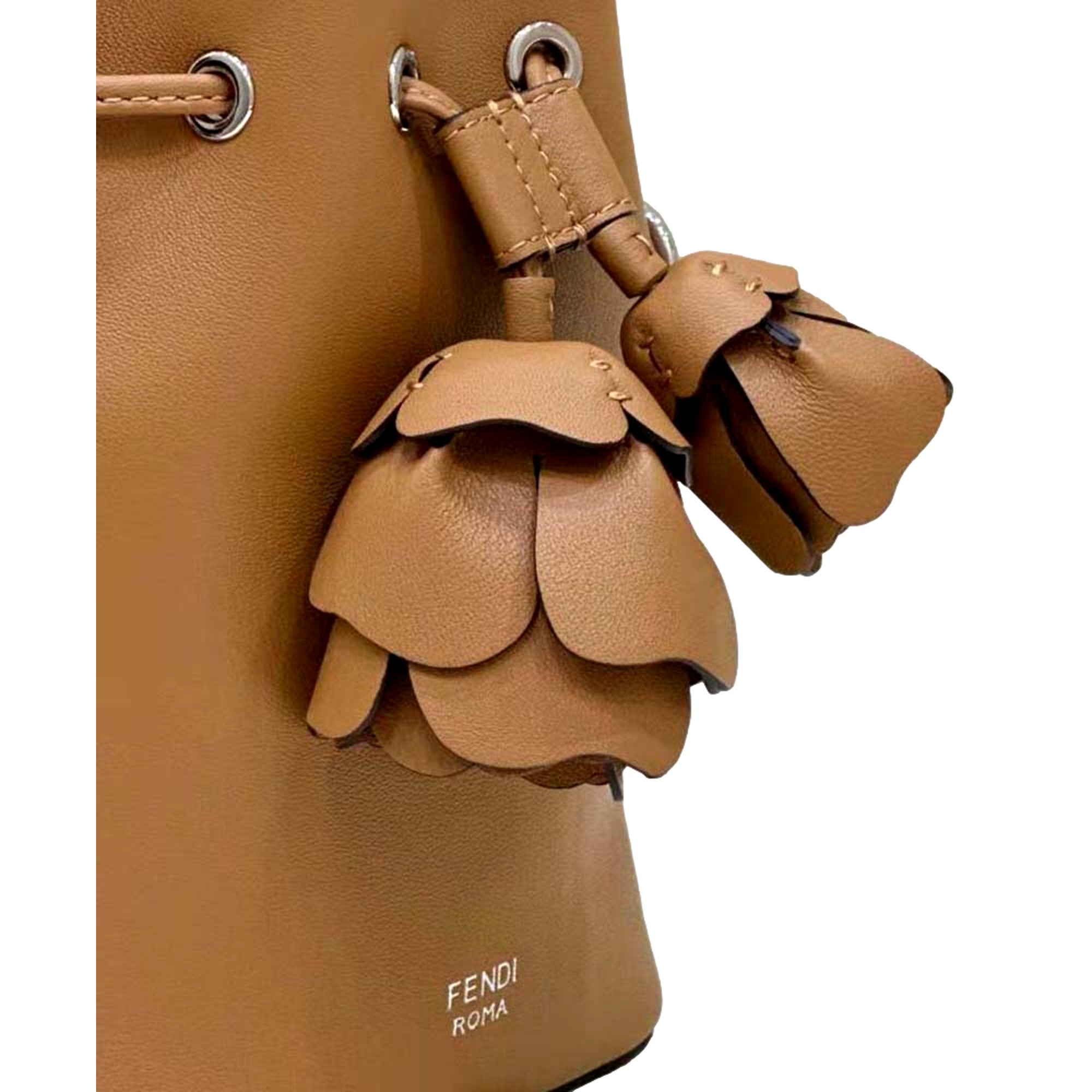 Mini Brown Bucket Bag by FENDI - Elegant Calfskin with Floral Accents