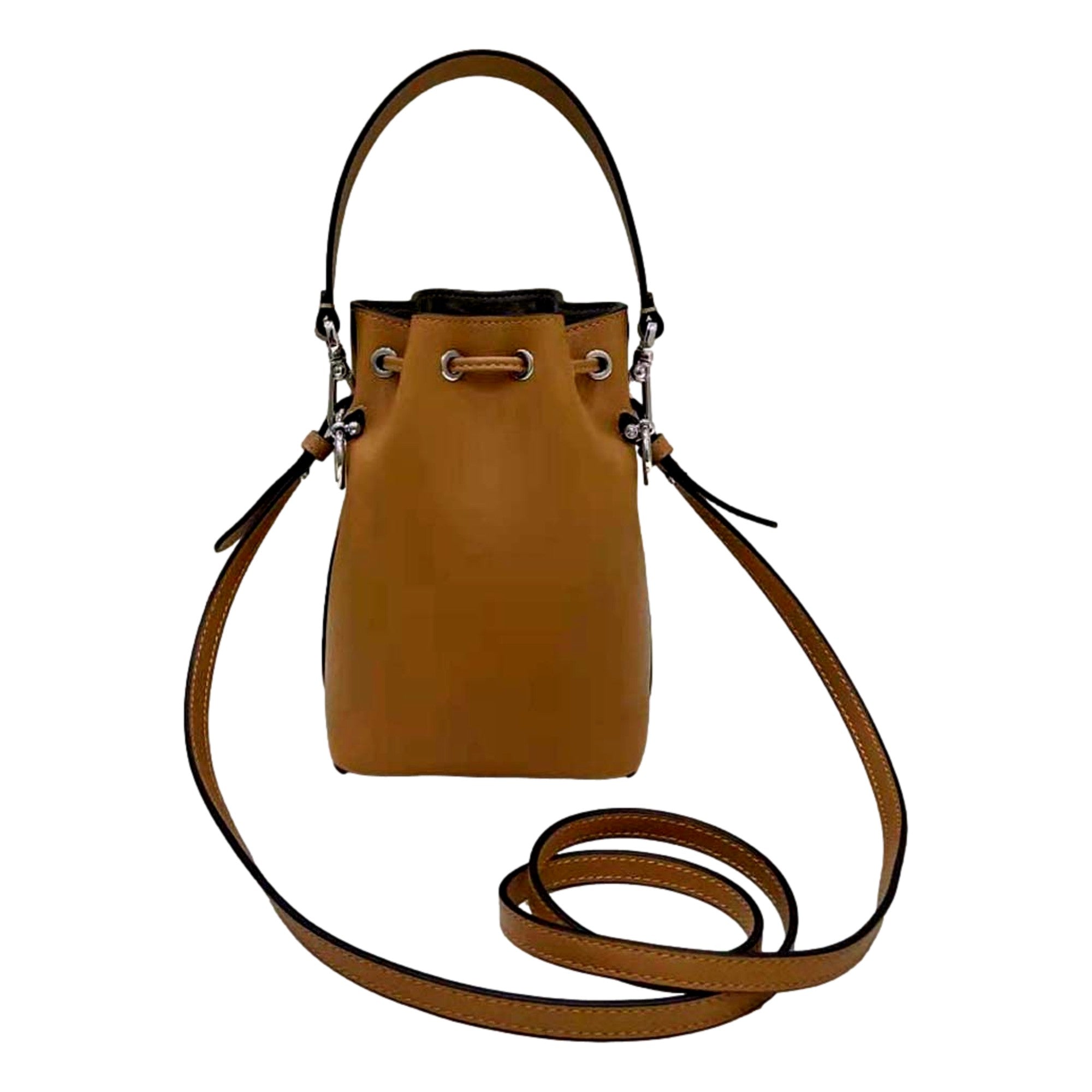 Mini Brown Bucket Bag by FENDI - Elegant Calfskin with Floral Accents