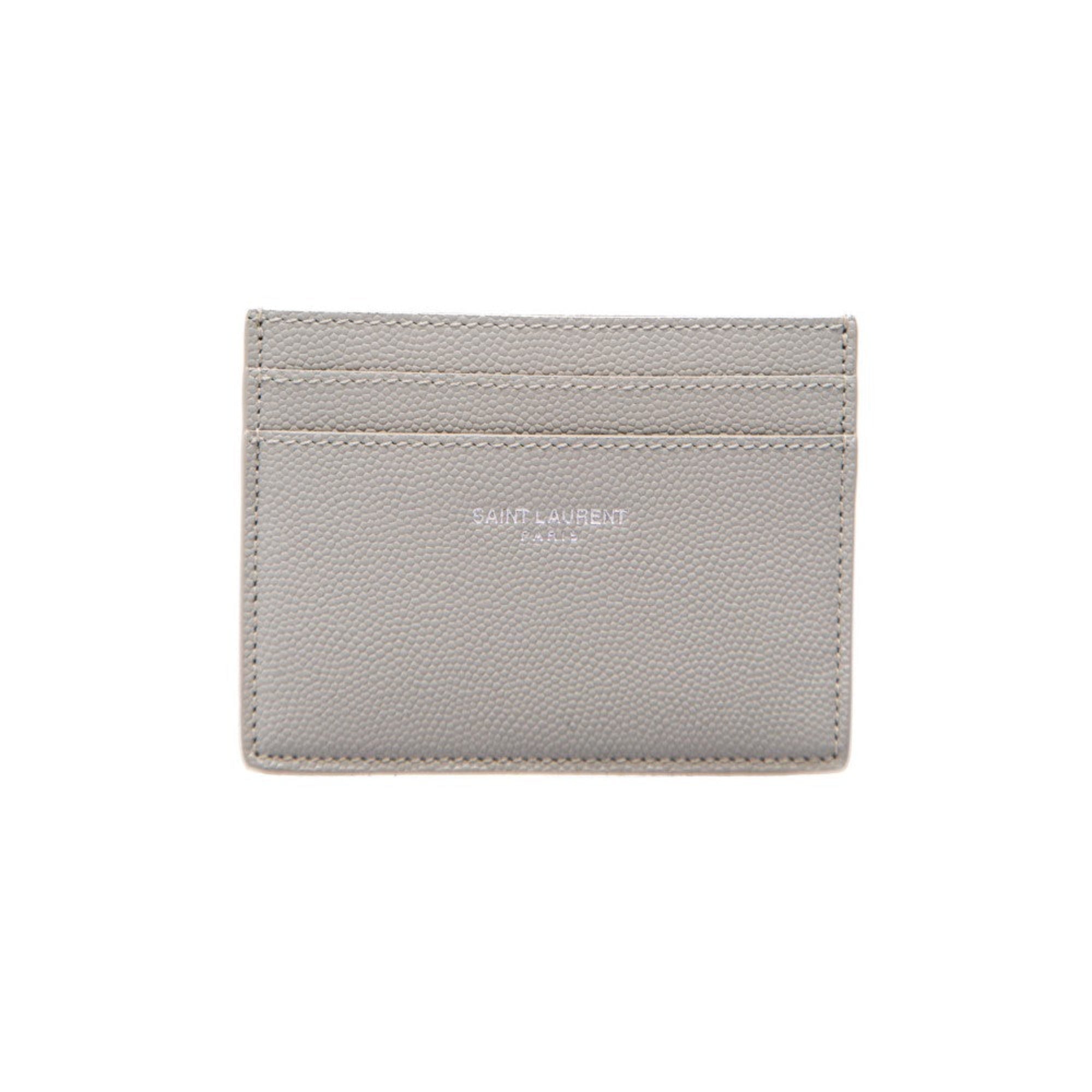 Saint Laurent Leather Card Case Wallet - Stylish Grey Credit Card Case