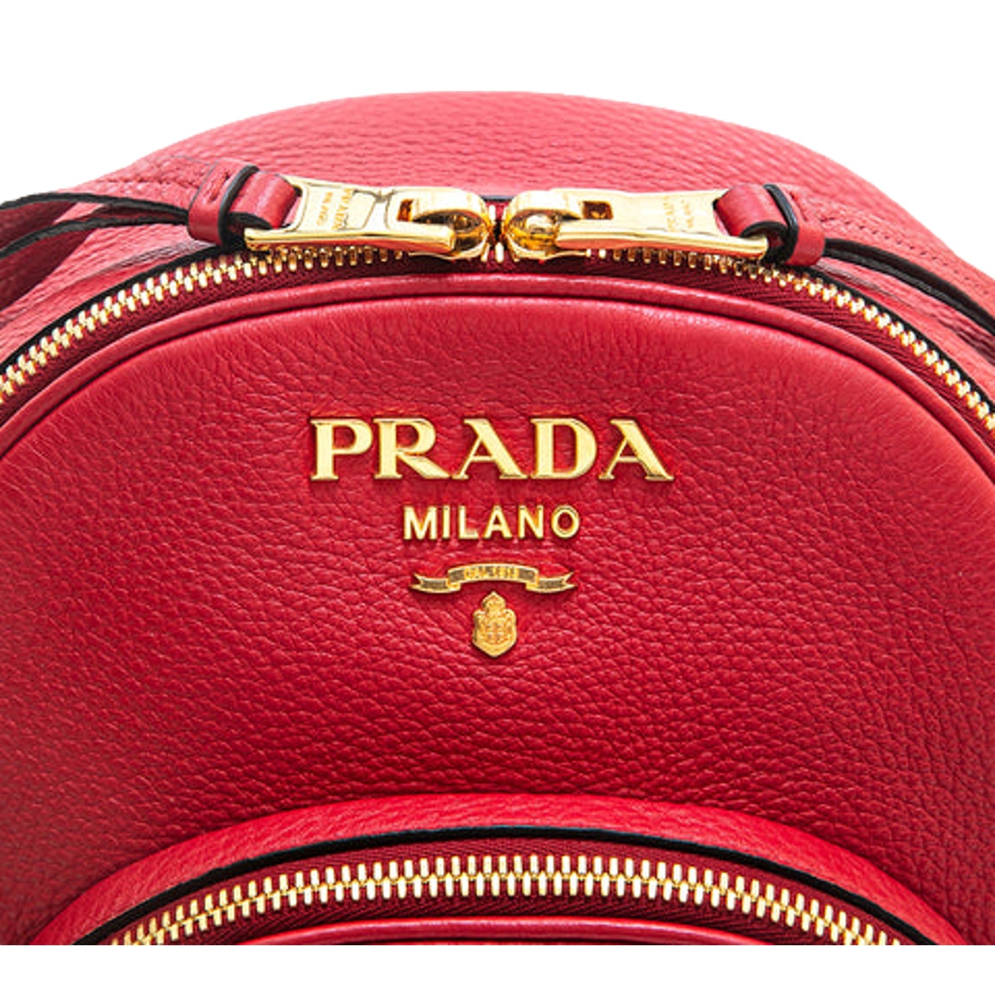 Prada Red Backpack - Stylish Front Pocket Luxury Backpack with Gold