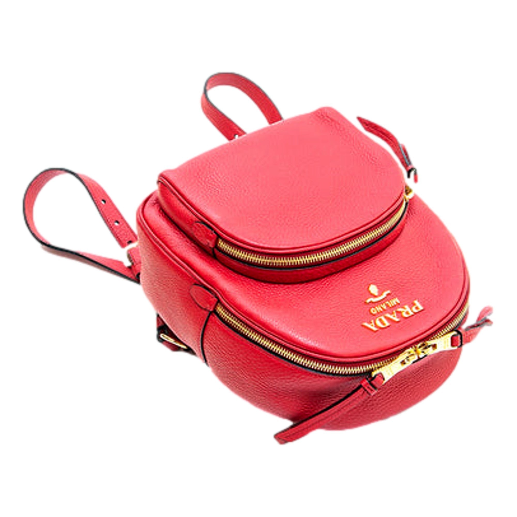 Prada Red Backpack - Stylish Front Pocket Luxury Backpack with Gold