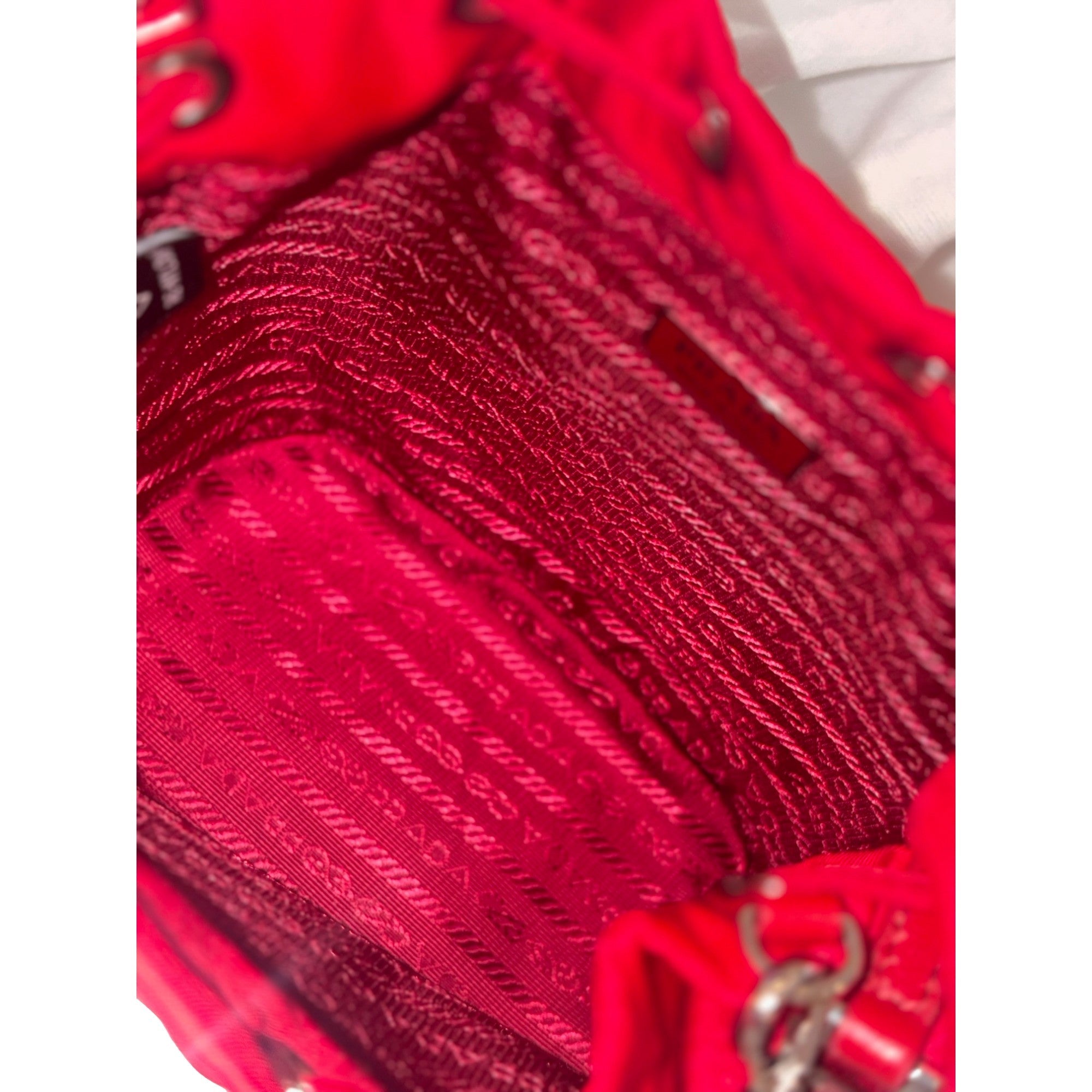 Prada Red Re-Nylon Bucket Bag - Crystal Handle & Versatile Style