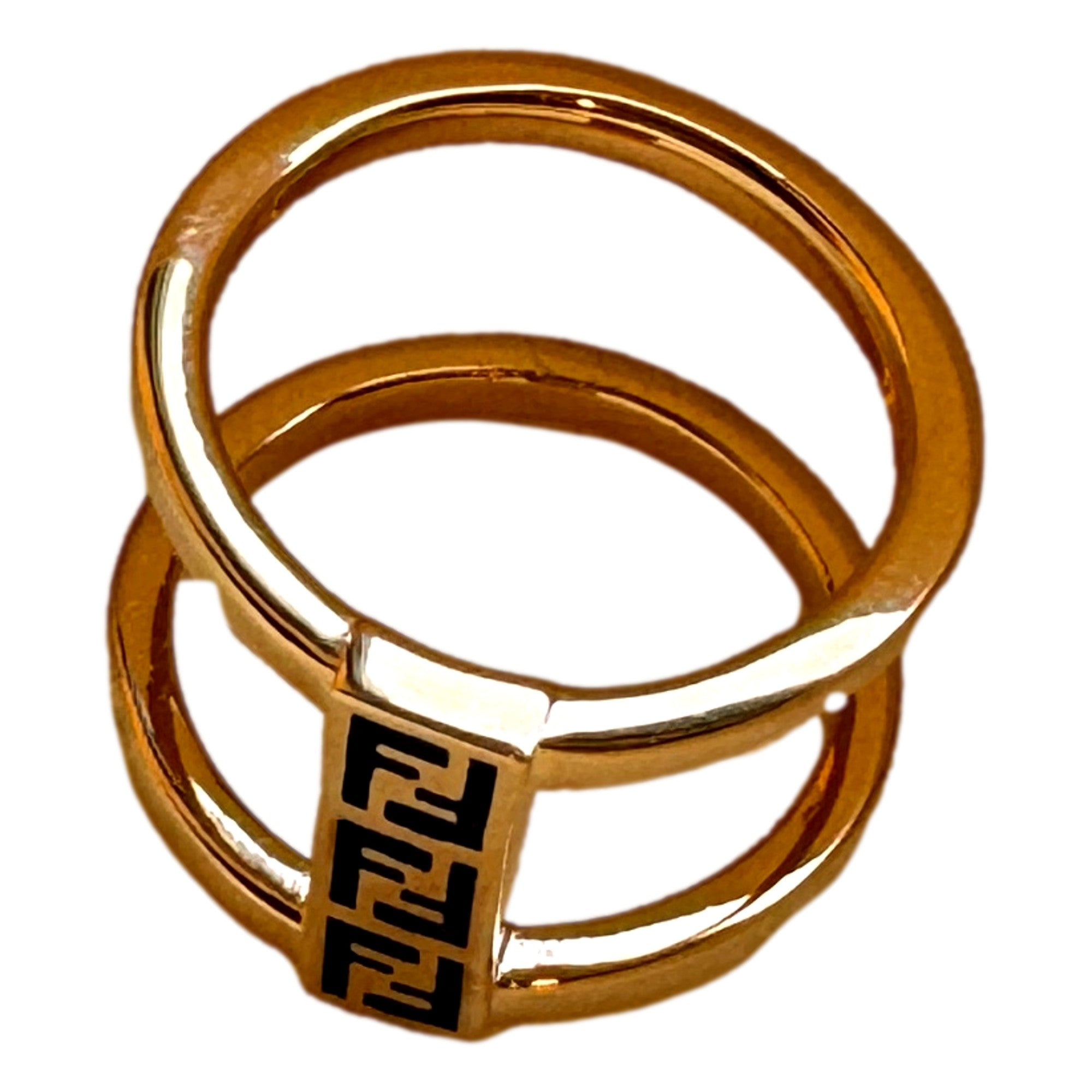 Ring, Black and Gold Ring, Fendi Ring - FF Oro Soft Logo Design
