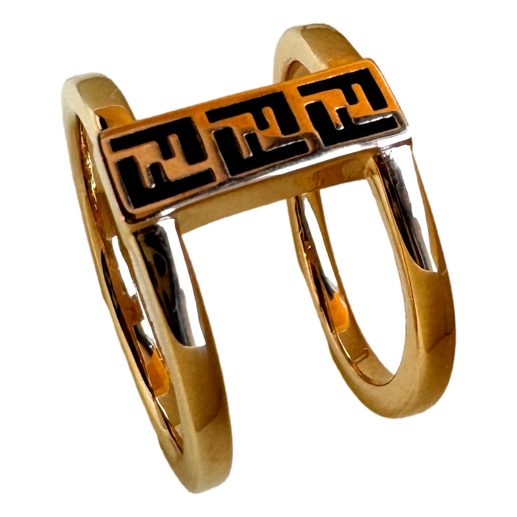 Ring, Black and Gold Ring, Fendi Ring - FF Oro Soft Logo Design