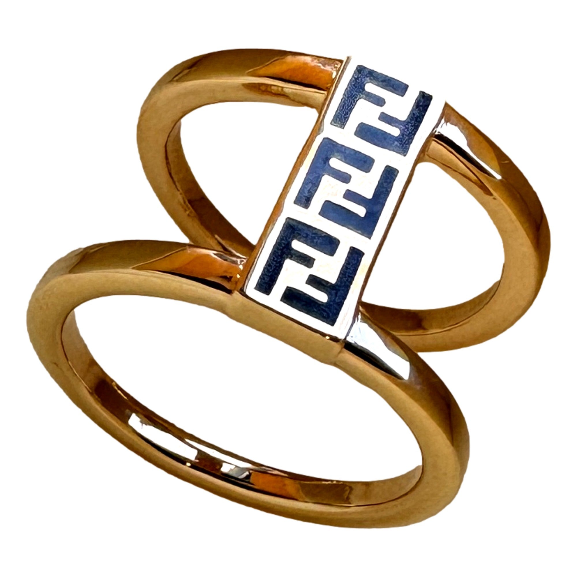 Ring, Black and Gold Ring, Fendi Ring - FF Oro Soft Logo Design