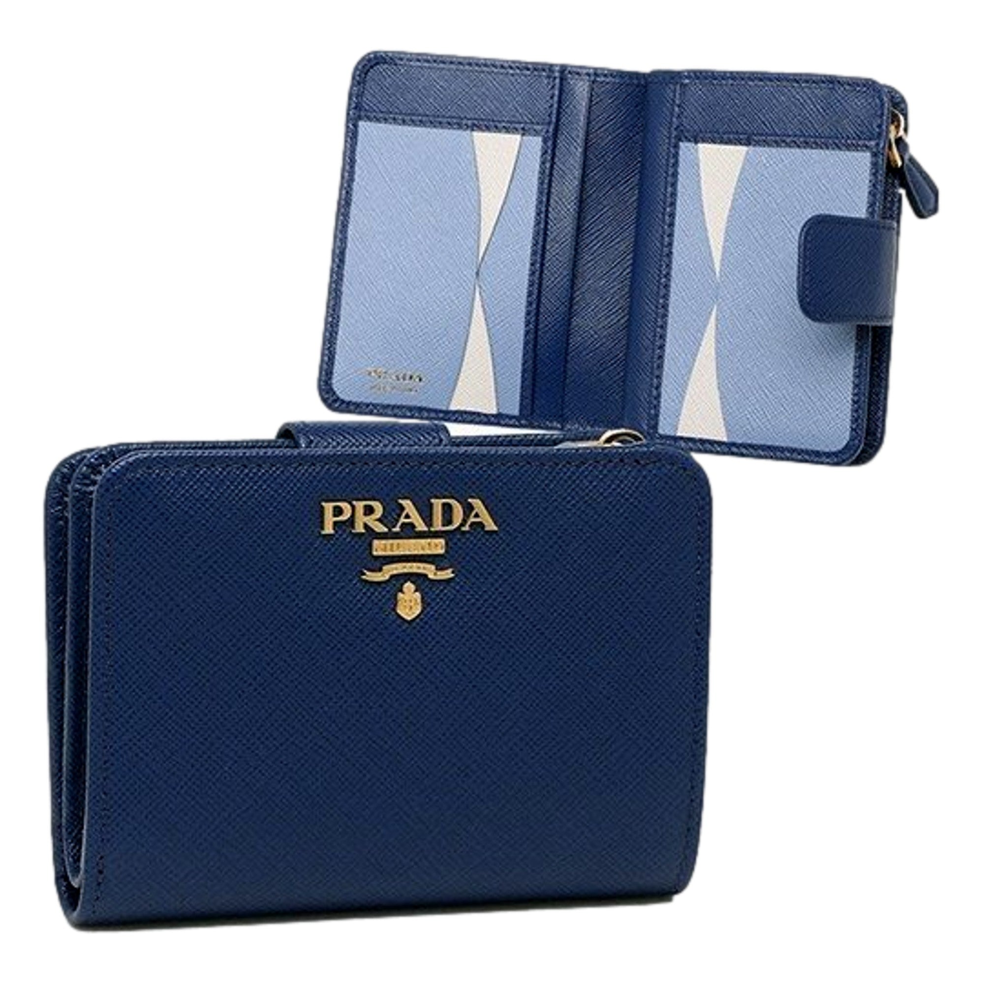 Elegant Prada Blue Wallet with Coin Pouch - Stylish & Compact