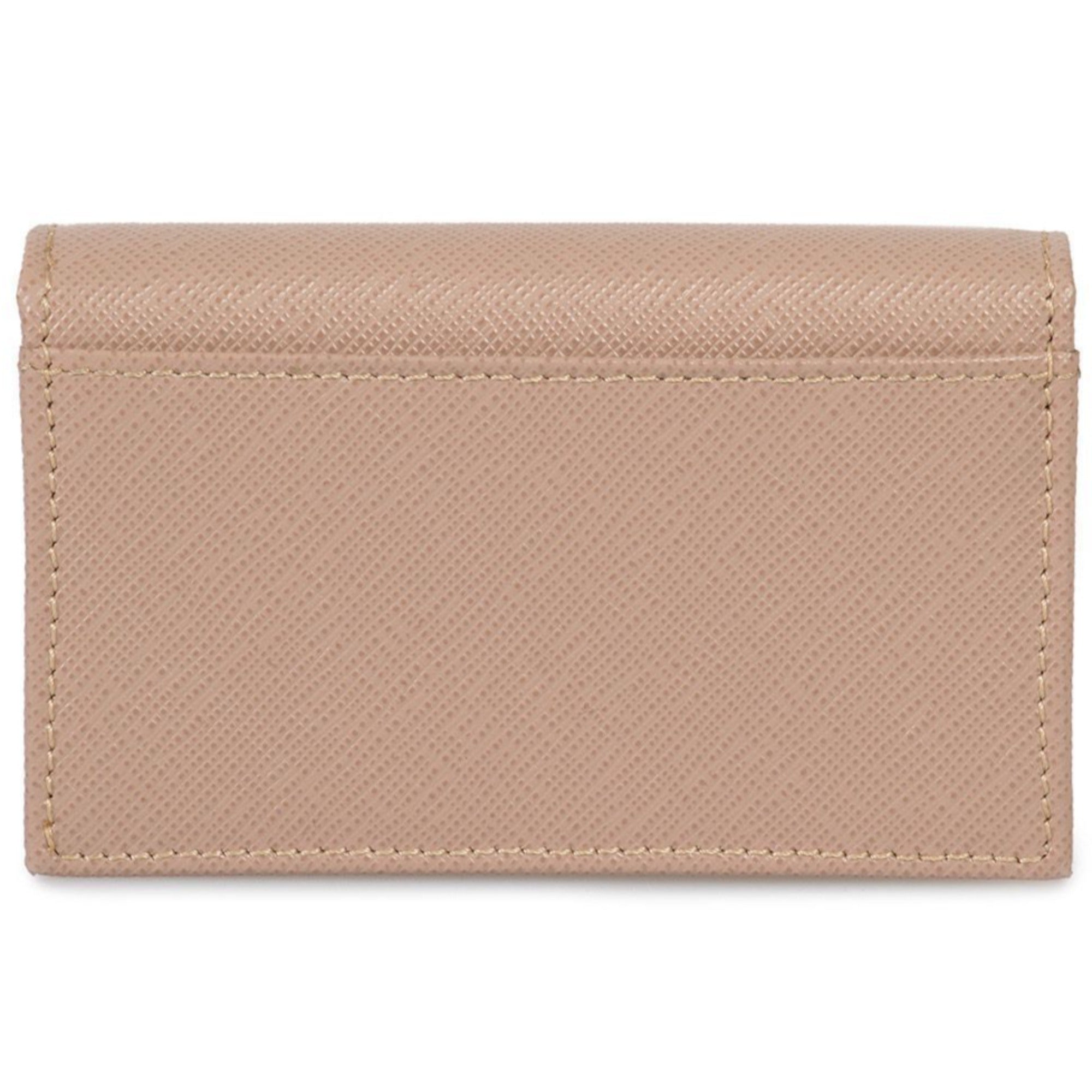 Prada Saffiano Leather Card Holder – Elegant Beige with Gold Logo -  This Prada saffiano beige Card Holder wallet is the perfect size for your personal necessities. The gold Prada Milano logo looks amazing with the beige saffiano leather. Includes authenticity cards and Prada box. Model: 1MC122Cammeo beige saffiano leather Gold-tone hardwareGold Prada Milano logo Snap closureThree card slotsMeasurements: 4.5" x 1" x 2.5" (LWH)Includes authenticity cards and Prada box Made in Italy Shop Bags 