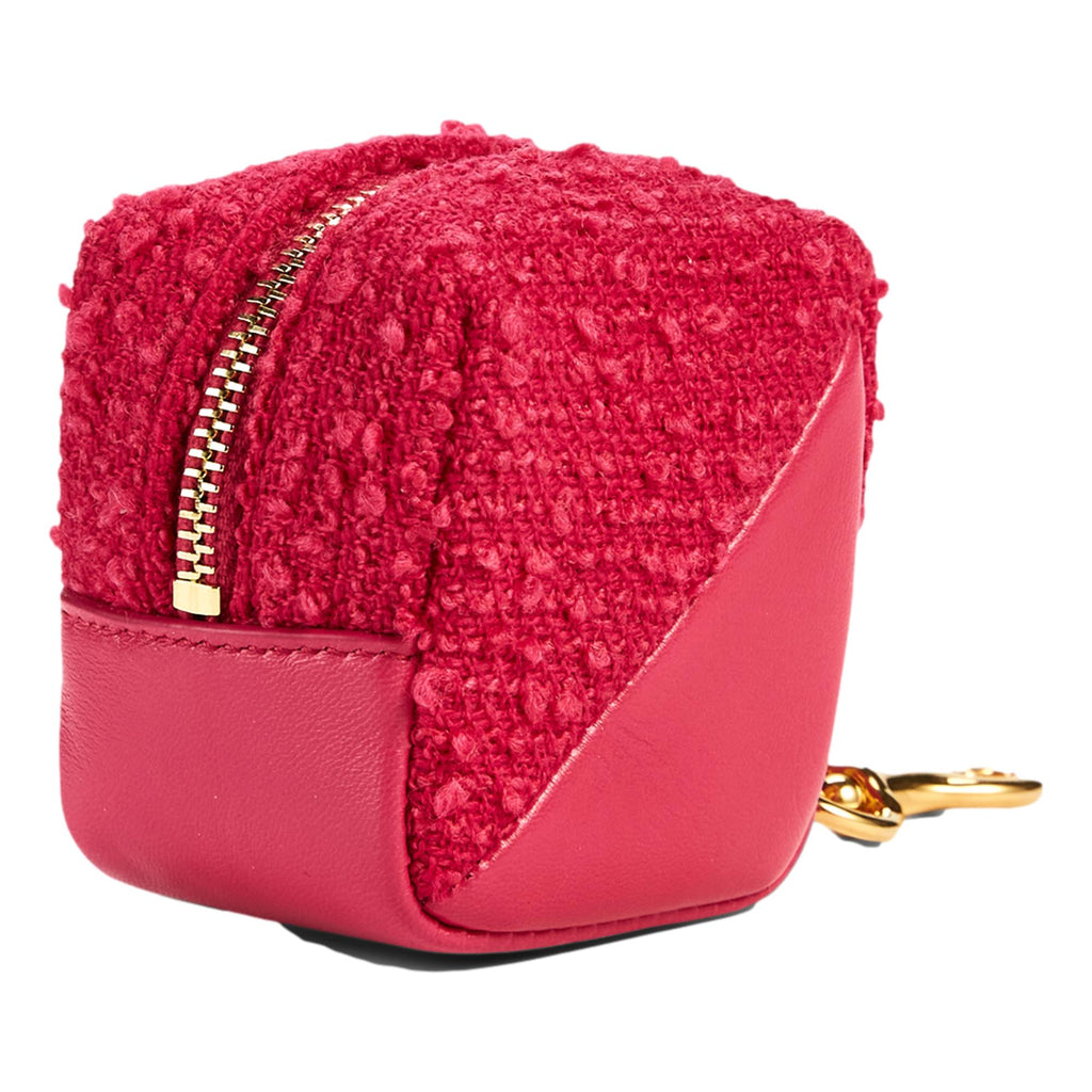 Saint Laurent Jamie YSL Magenta Keyring: Chic Tweed Leather Accessory