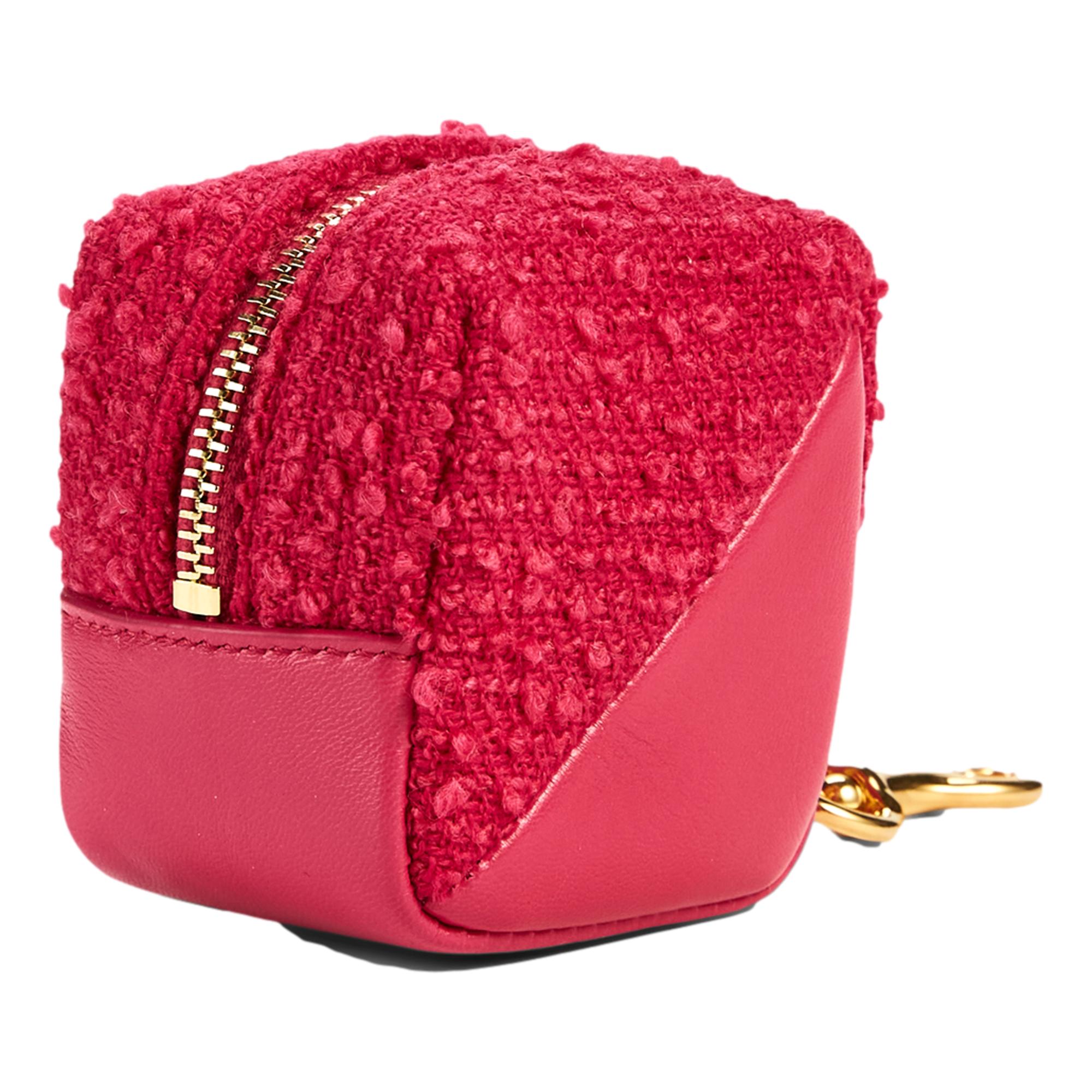 Saint Laurent Jamie YSL Magenta Keyring: Chic Tweed Leather Accessory