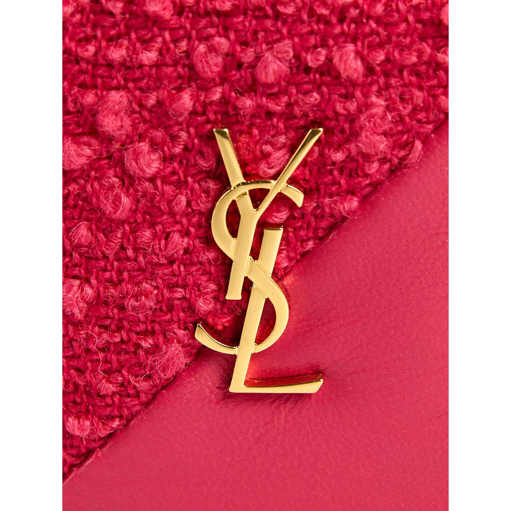 Saint Laurent Jamie YSL Magenta Keyring: Chic Tweed Leather Accessory