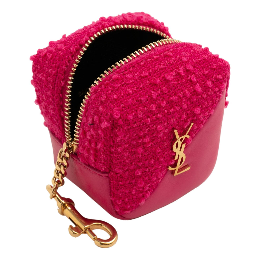 Saint Laurent Jamie YSL Magenta Keyring: Chic Tweed Leather Accessory