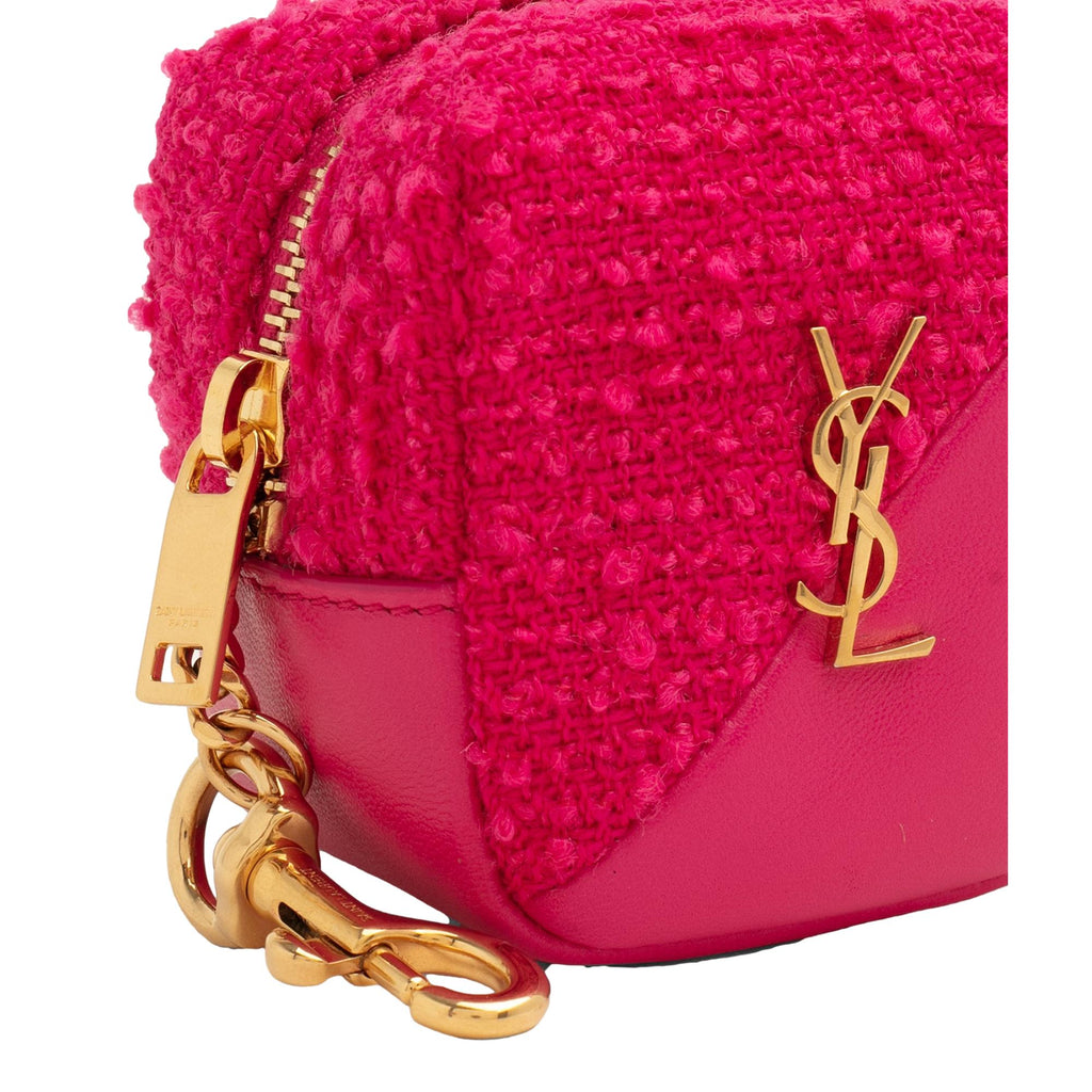 Saint Laurent Jamie YSL Magenta Keyring: Chic Tweed Leather Accessory