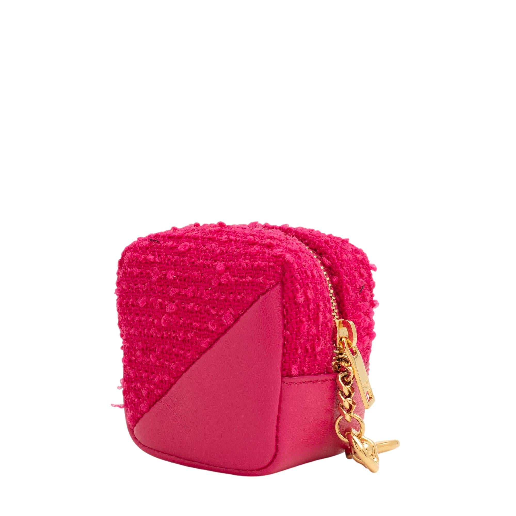 Saint Laurent Jamie YSL Magenta Keyring: Chic Tweed Leather Accessory