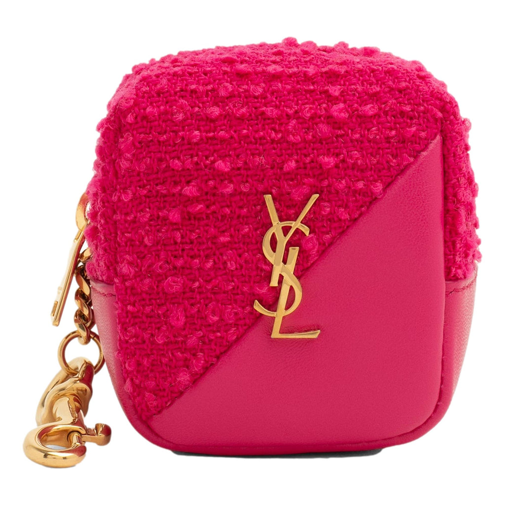 Saint Laurent Jamie YSL Magenta Keyring: Chic Tweed Leather Accessory