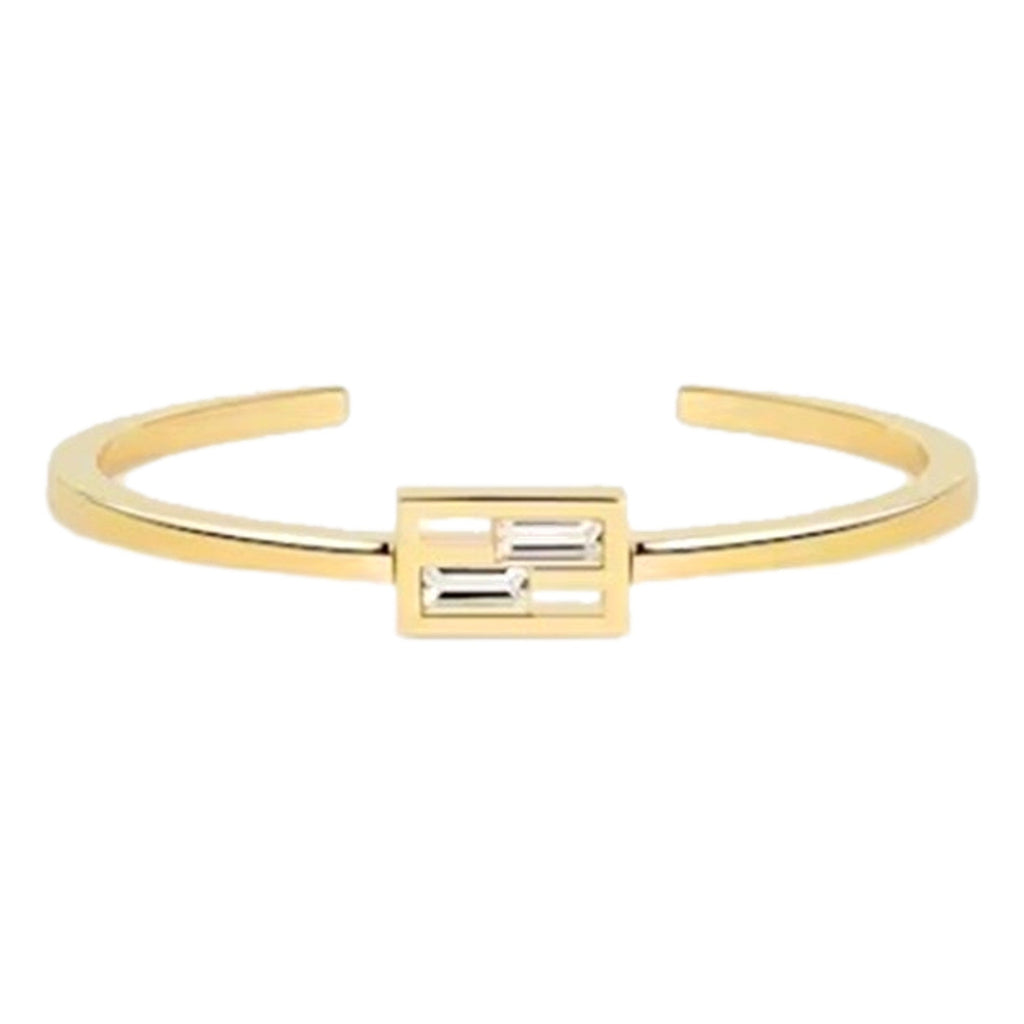 Fendi Women's Bracelet: Elegant Crystal Gold Cuff | Baguette Style