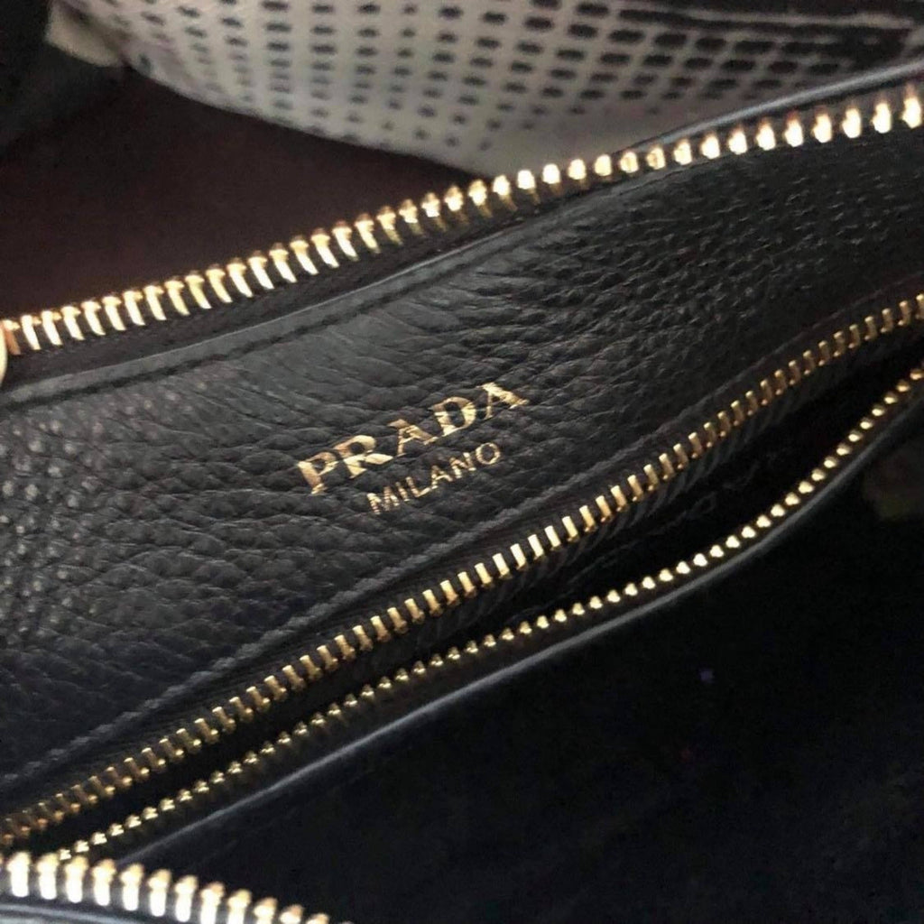 Chic Prada Black Leather Crossbody with Stripe Strap - Shop Now