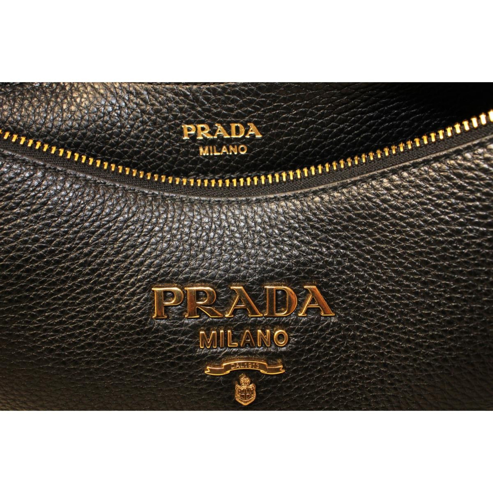 Chic Prada Black Leather Crossbody with Stripe Strap - Shop Now