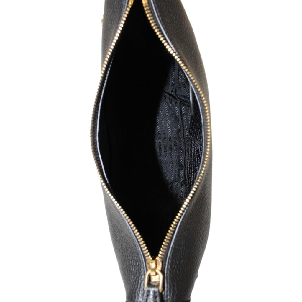 Chic Prada Black Leather Crossbody with Stripe Strap - Shop Now