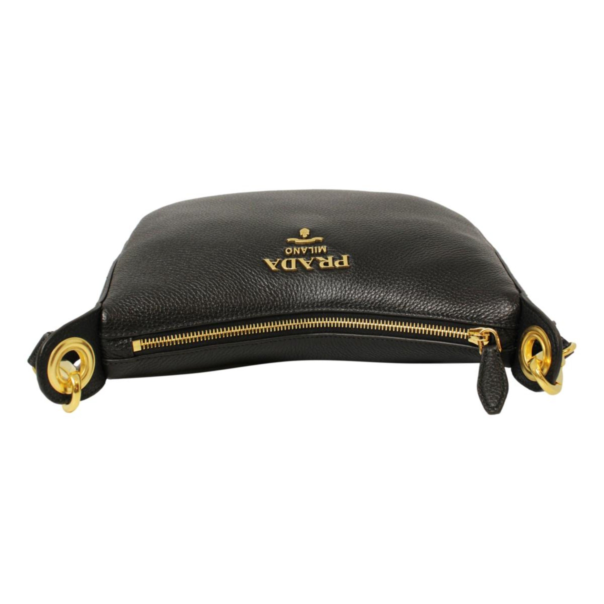 Chic Prada Black Leather Crossbody with Stripe Strap - Shop Now