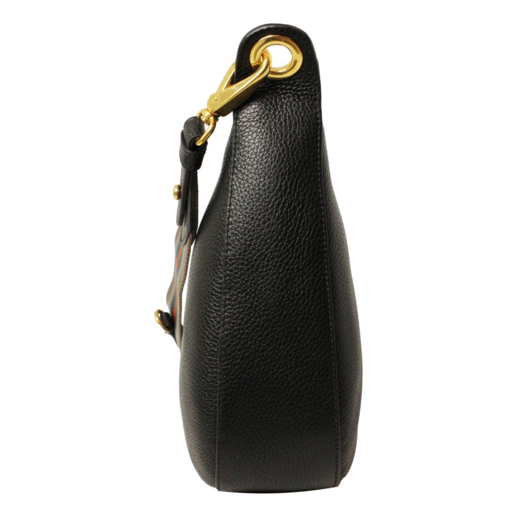 Chic Prada Black Leather Crossbody with Stripe Strap - Shop Now