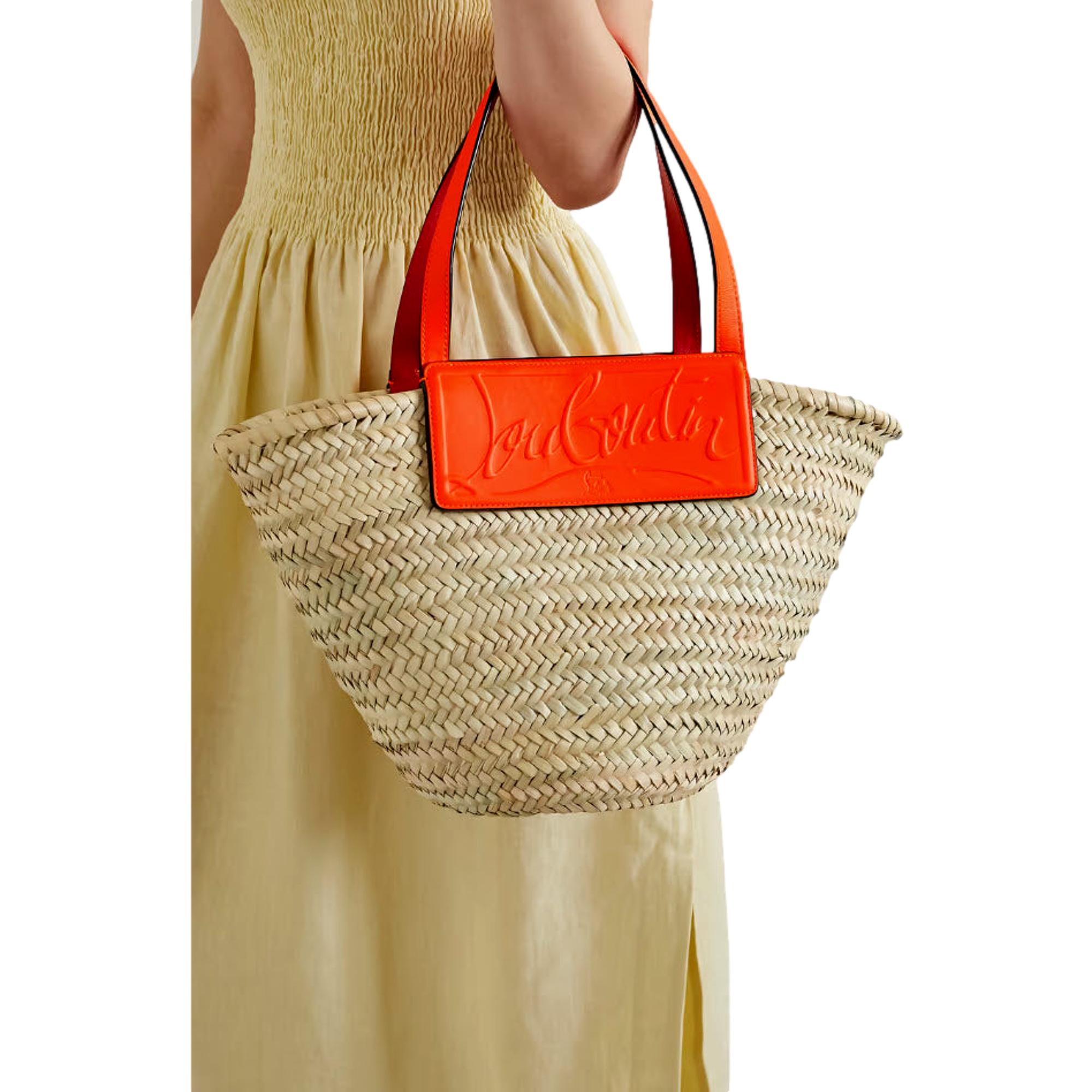 Luxurious Large Orange Tote Bag - Christian Louboutin Raffia Design