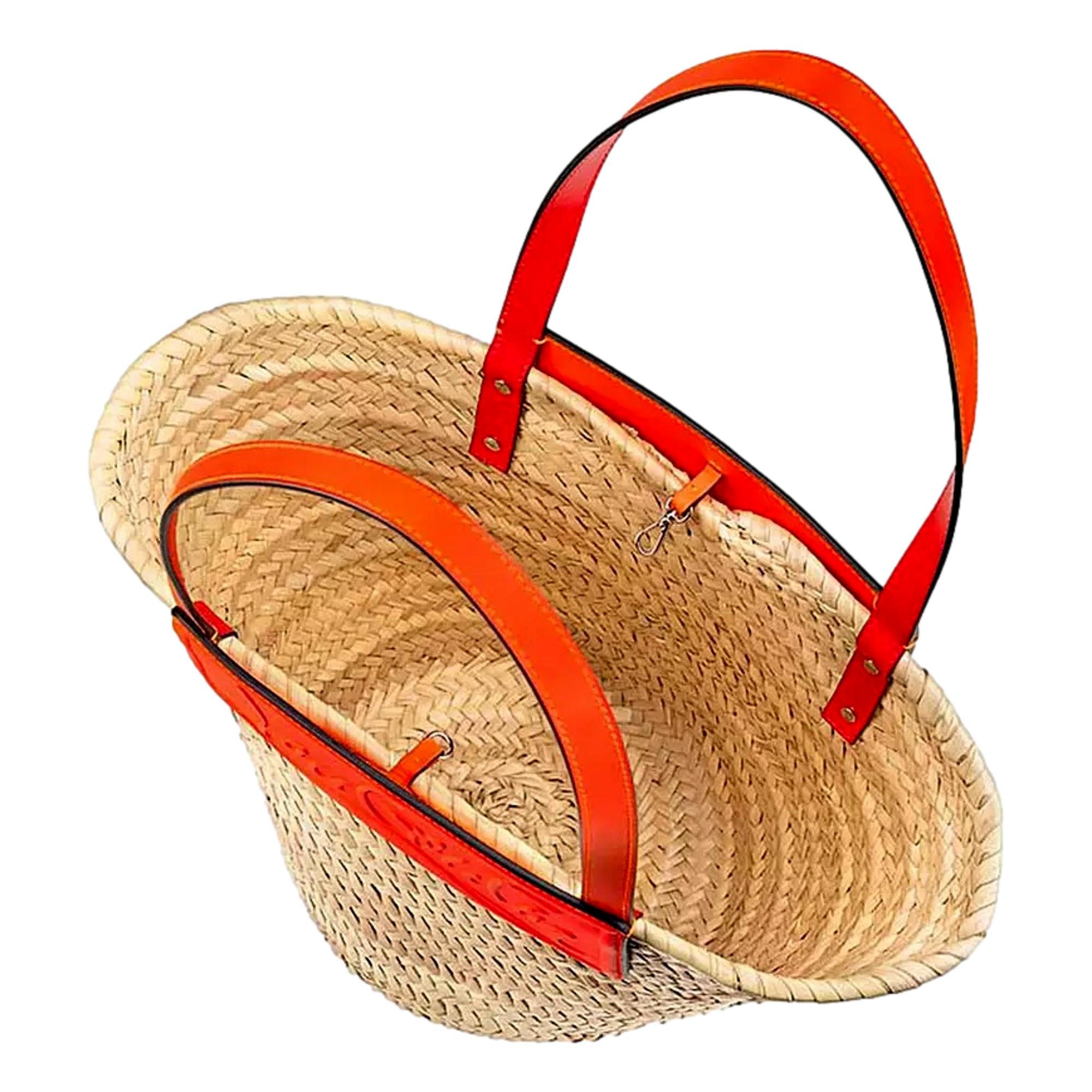Luxurious Large Orange Tote Bag - Christian Louboutin Raffia Design