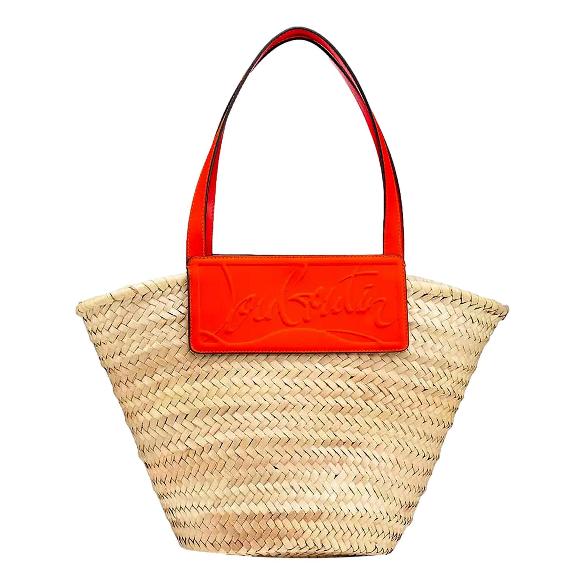 Luxurious Large Orange Tote Bag - Christian Louboutin Raffia Design