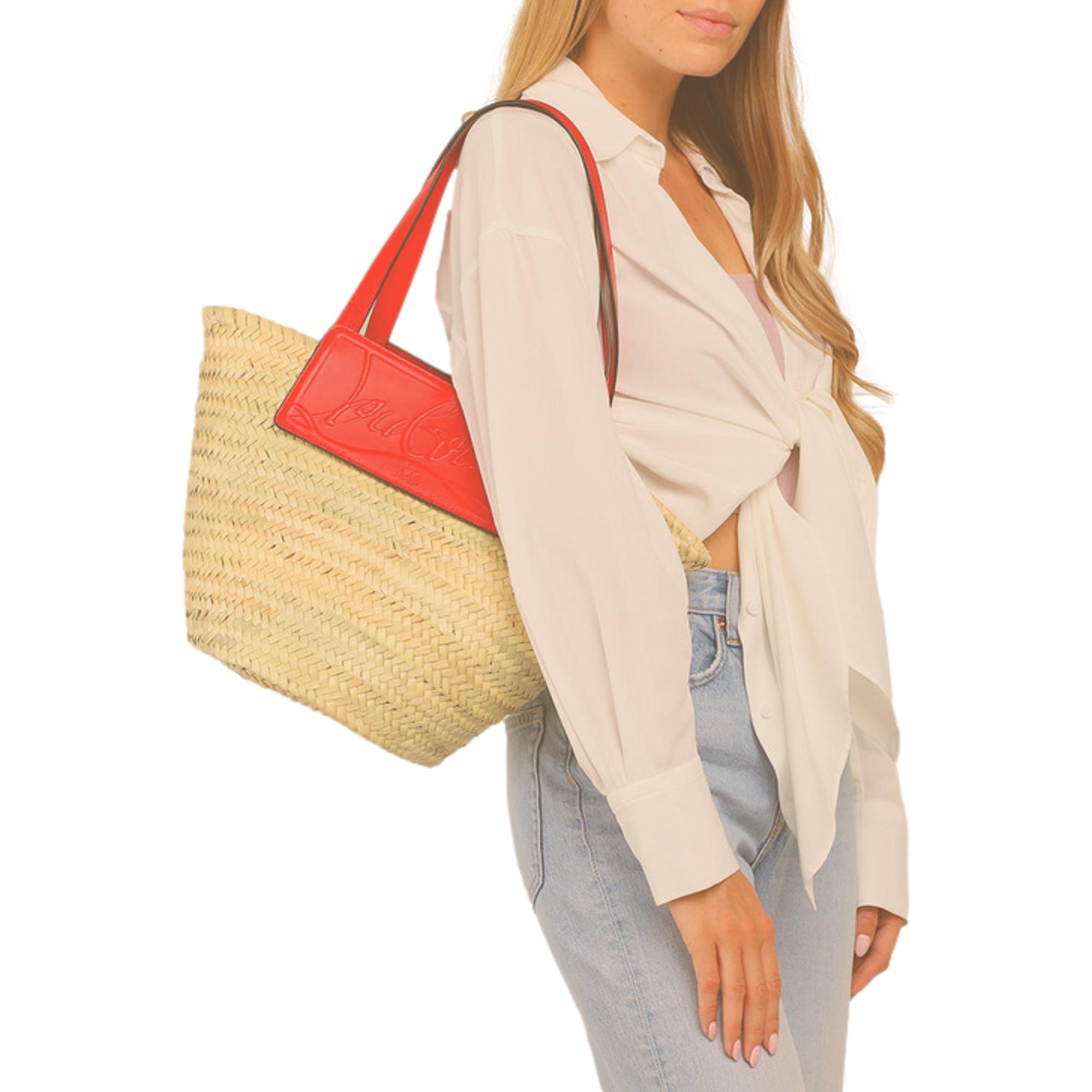 Luxurious Large Orange Tote Bag - Christian Louboutin Raffia Design