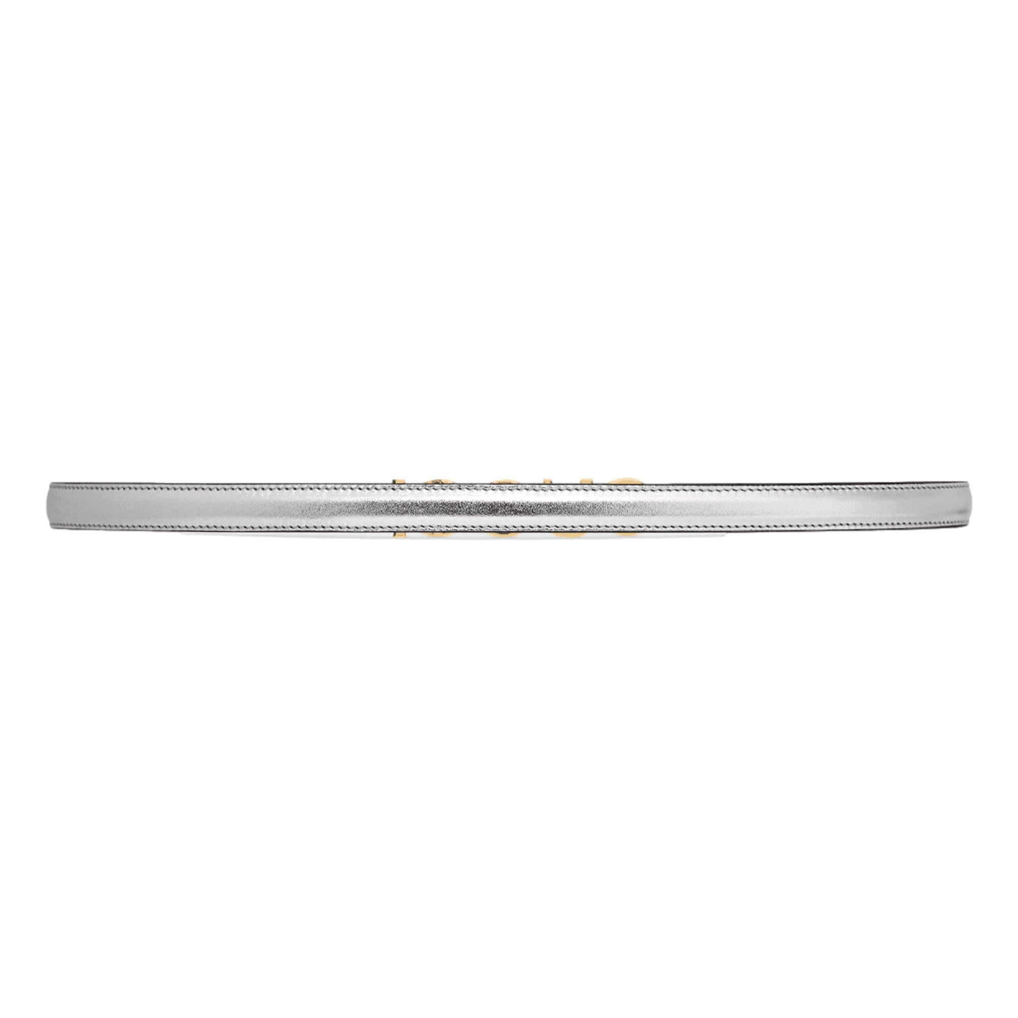 Gucci Silver Leather Belt with Gold Logo - Elegant & Timeless