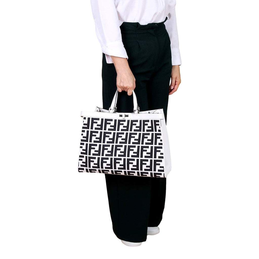 Fendi FF X-Tote: Luxury Canvas Leather Bag in Black & White