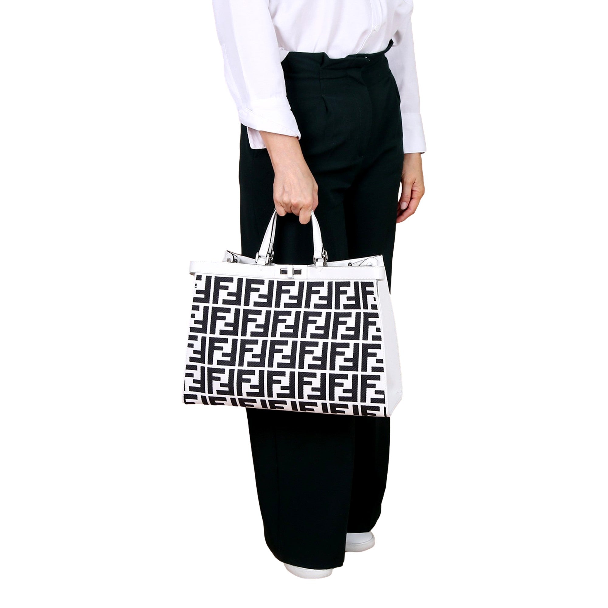 Fendi FF X-Tote: Luxury Canvas Leather Bag in Black & White