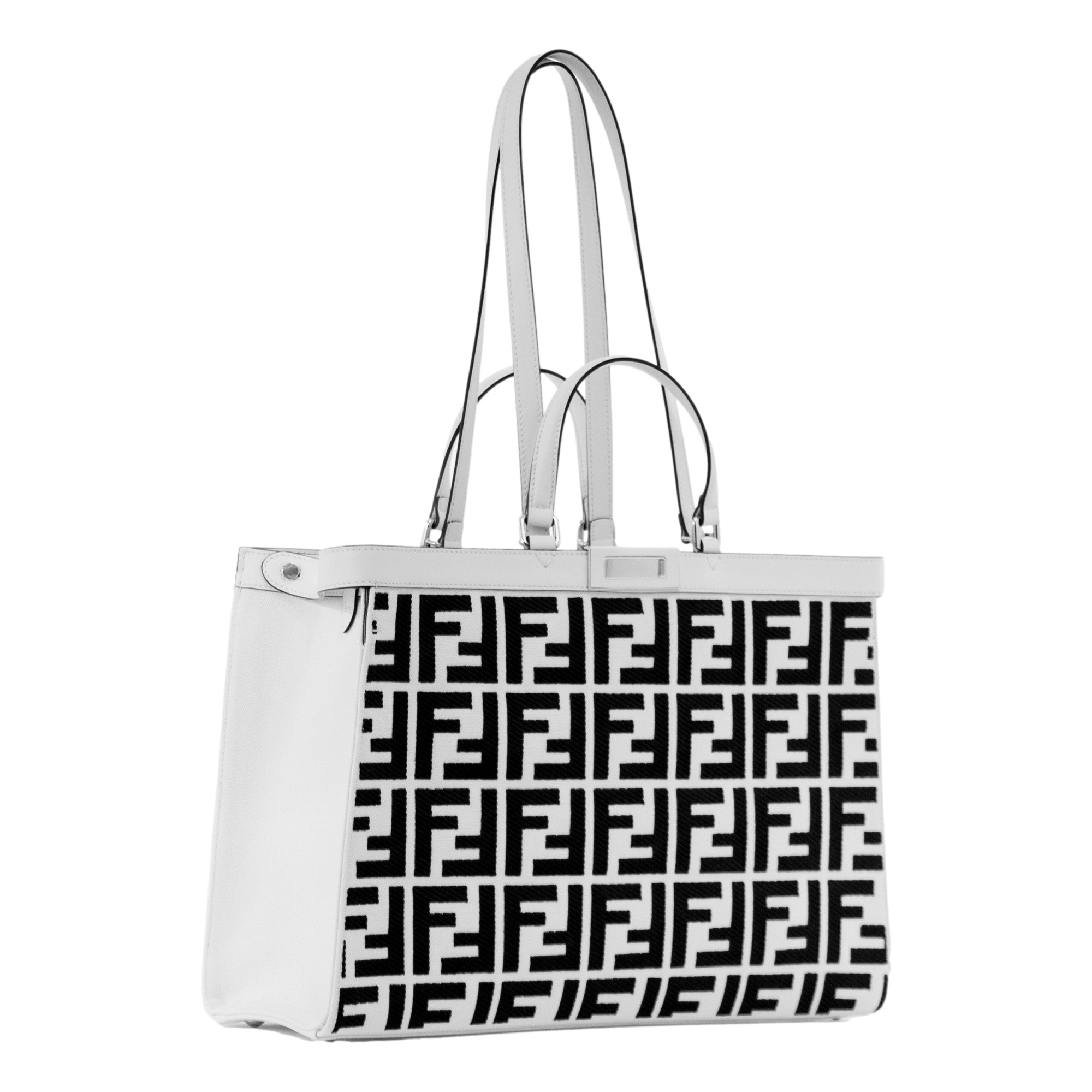 Fendi FF X-Tote: Luxury Canvas Leather Bag in Black & White