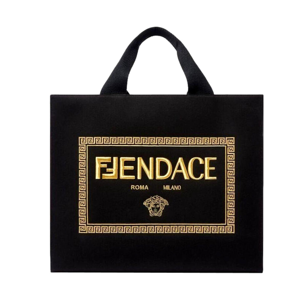 Stylish Large Shopping Tote: Fendi x Versace Fendace Black Canvas