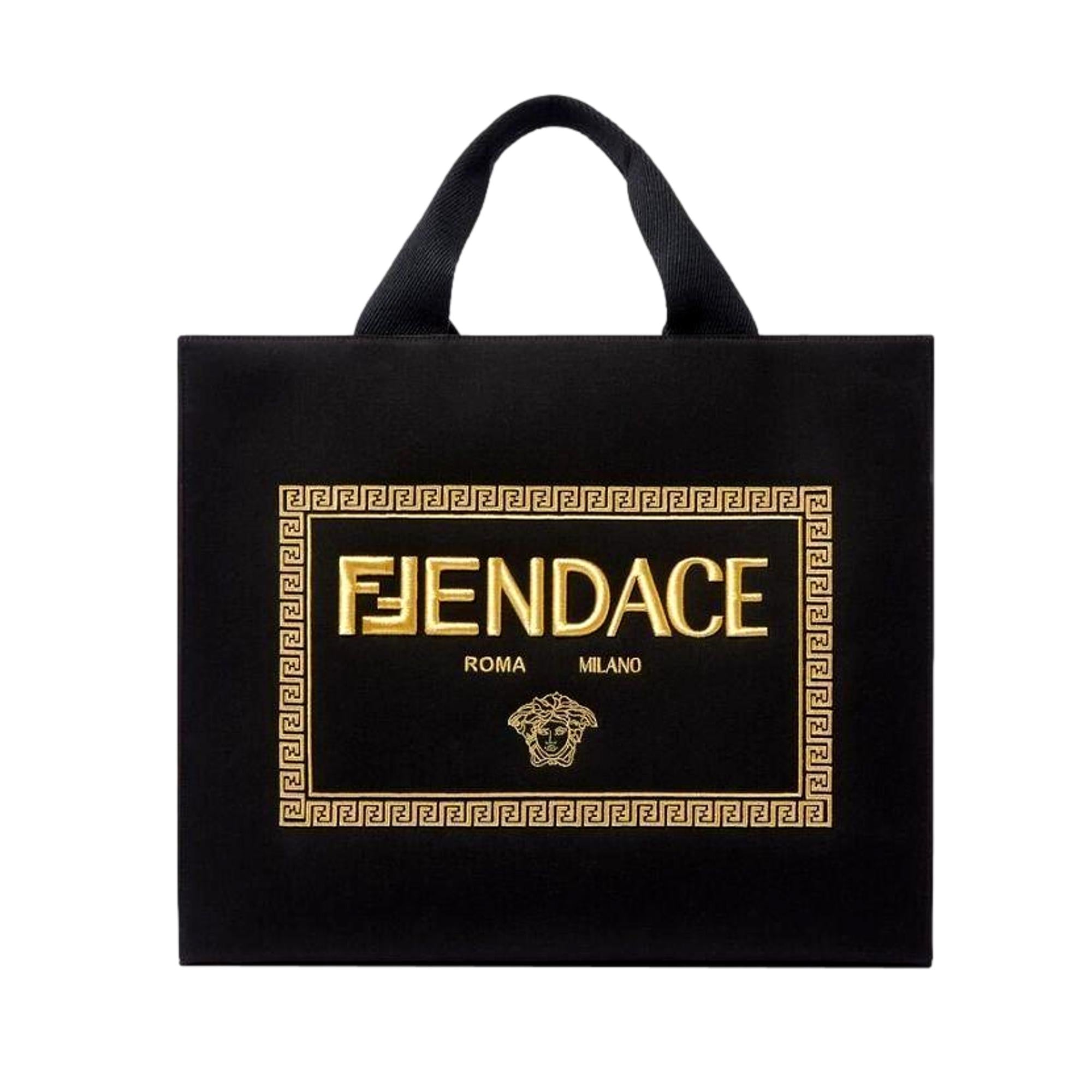 Stylish Large Shopping Tote: Fendi x Versace Fendace Black Canvas