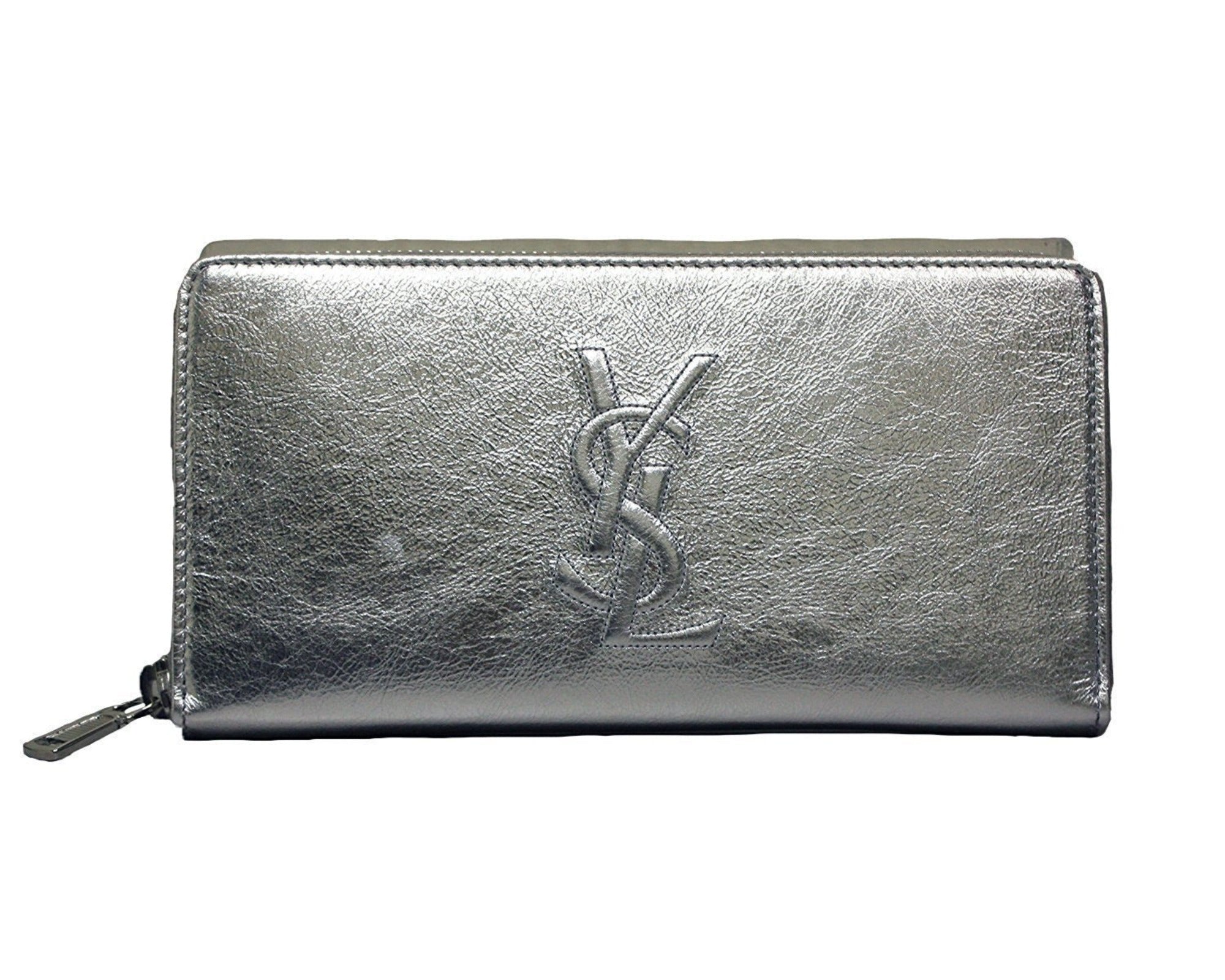 YSL Belle du Jour Wallet: Elegant Silver Leather & Perfect