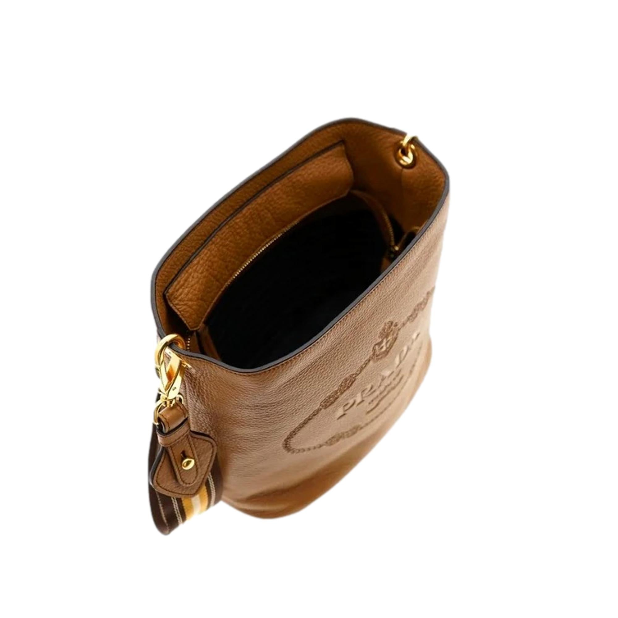 Prada Vitello Phenix Bucket Crossbody Bag - Chic Caramel Brown Design