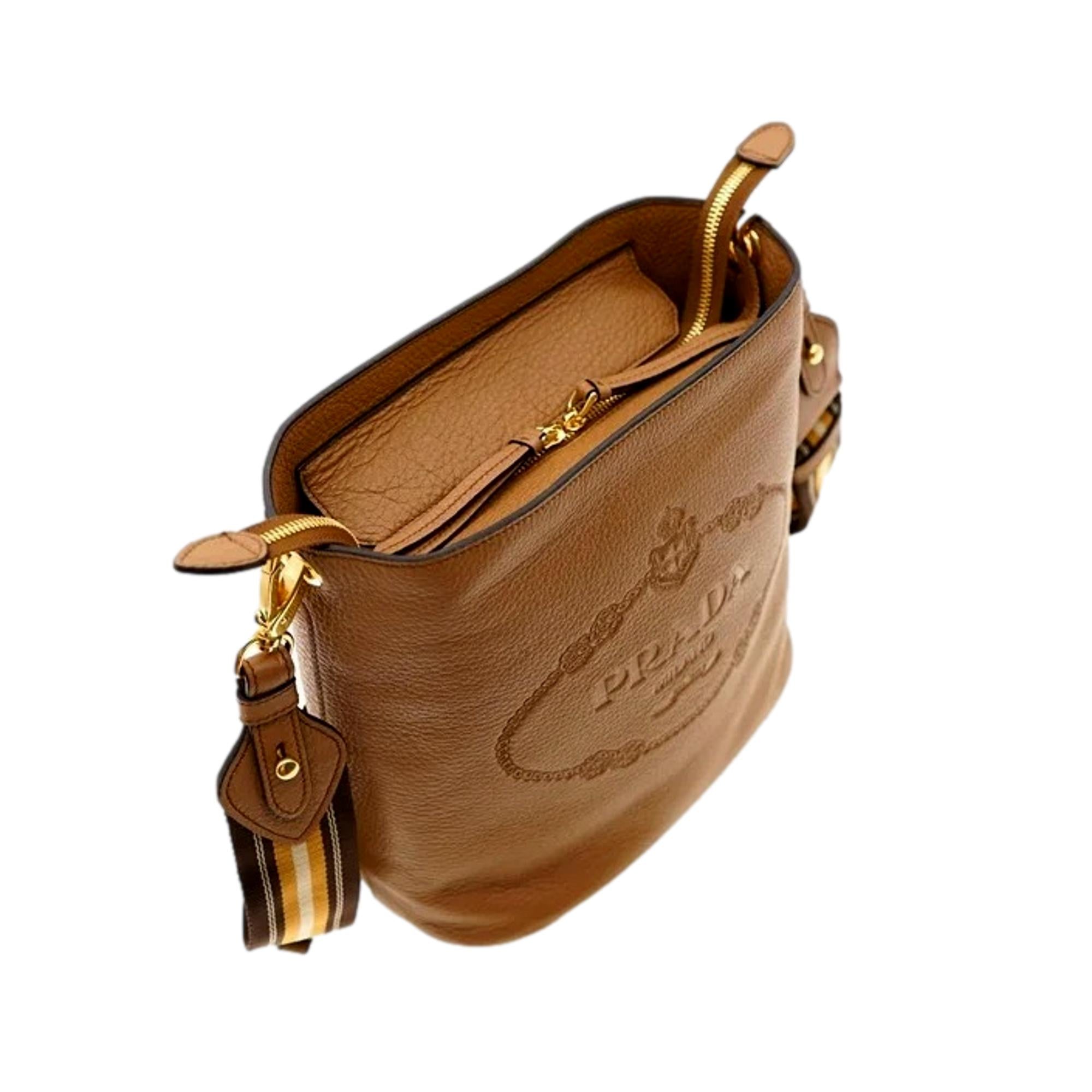 Prada Vitello Phenix Bucket Crossbody Bag - Chic Caramel Brown Design