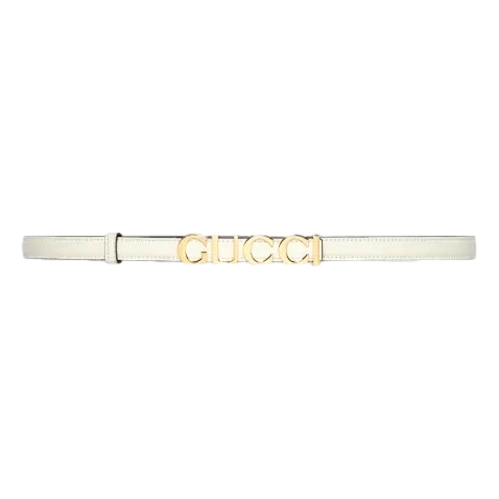 Gucci Cream Leather Belt - Gold Logo, Size 85 - Timeless Elegance