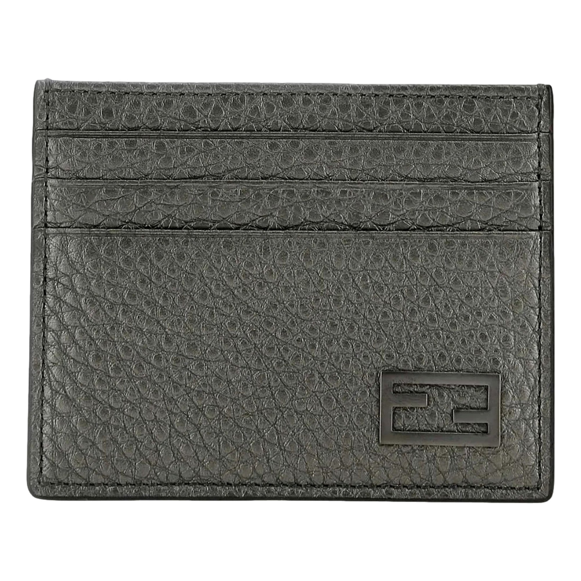 Fendi Wallet: Graphite Leather Card Case - Elegant & Unisex Choice