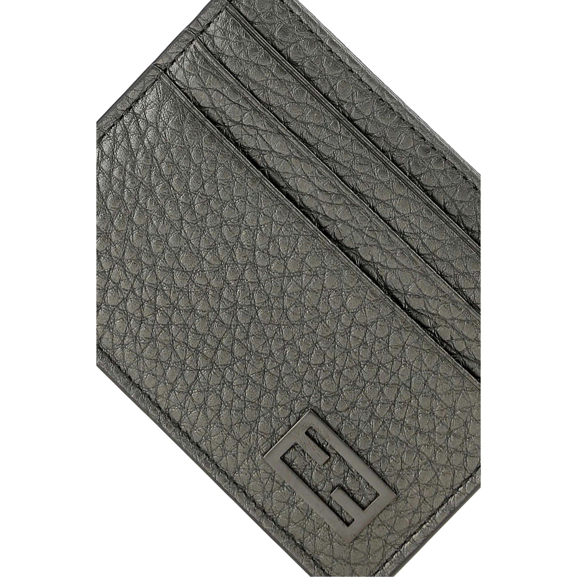 Fendi Wallet: Graphite Leather Card Case - Elegant & Unisex Choice