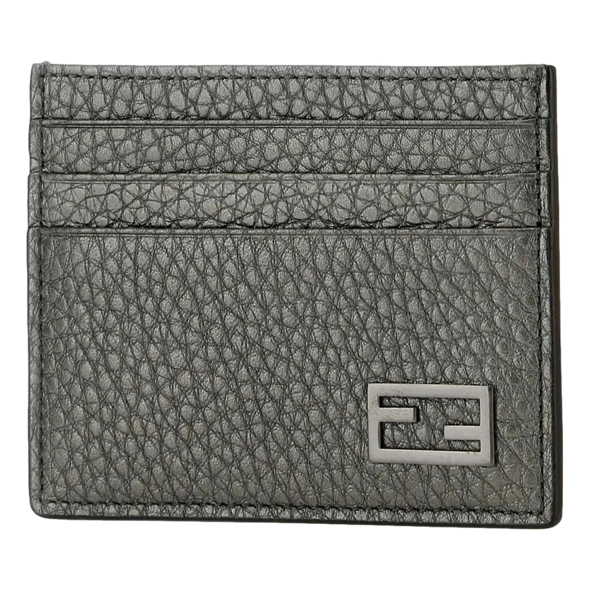 Fendi Wallet: Graphite Leather Card Case - Elegant & Unisex Choice