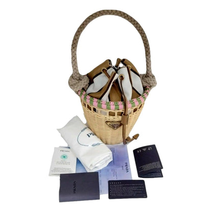 Prada Beige Wicker Mini Bucket Bag - Elevate Your Style with