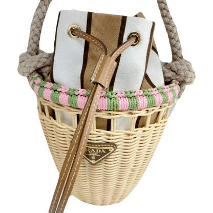 Prada Beige Wicker Mini Bucket Bag - Elevate Your Style with