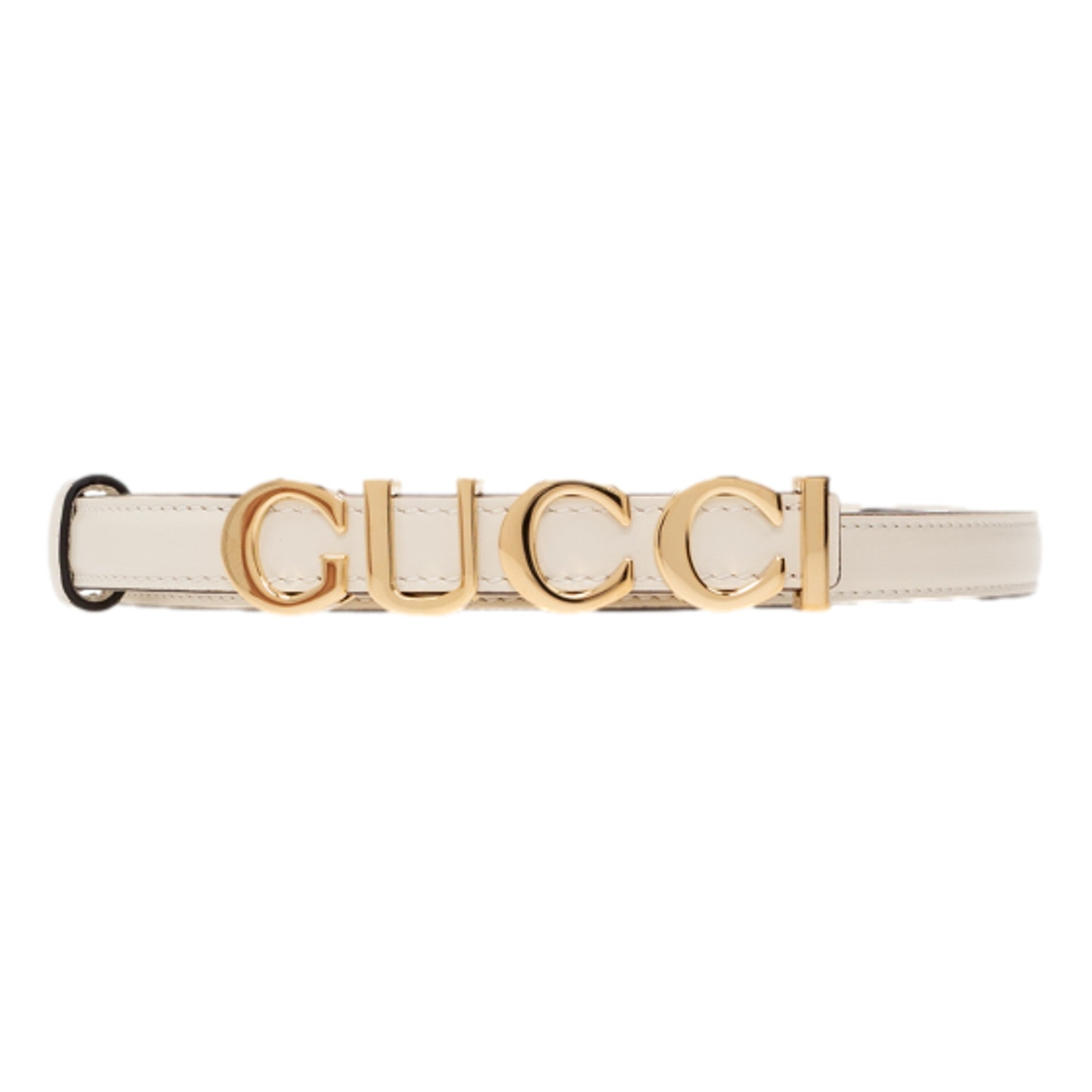 Gucci Cream Leather Belt with Gold Logo - Size 75 Adjustable